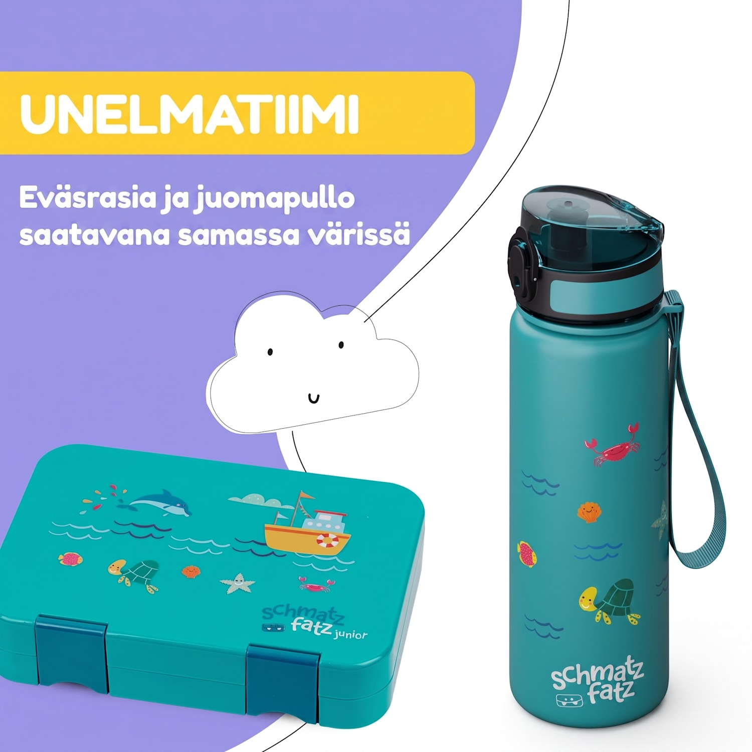 schmatzfatz lasten urheilujuomapullo 500 ml | Tritan | Muovinen juomanokka | Kantolenkki | BPA-vapaa | Lahjapakkaus 500 ml | Petrol Sea