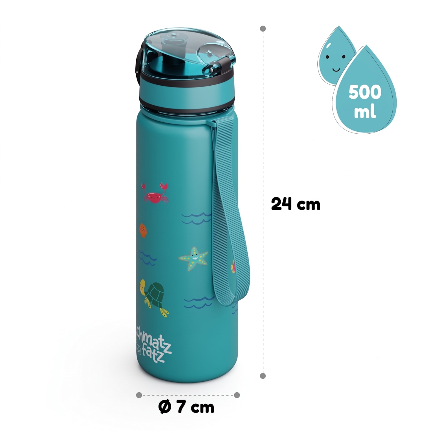 Schmatzfatz, ivópalack, sportpalack, 500 ml, 24 cm, tritan 500 ml | Petrol Sea