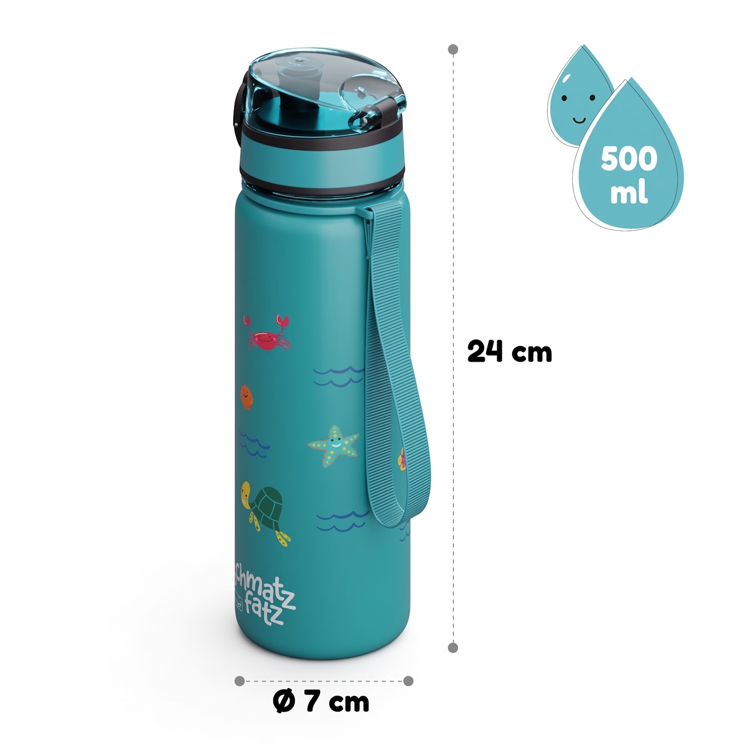 Schmatzfatz, fľaša na pitie, športová fľaša, 500 ml, 24 cm, tritan 500 ml | Petrol Sea