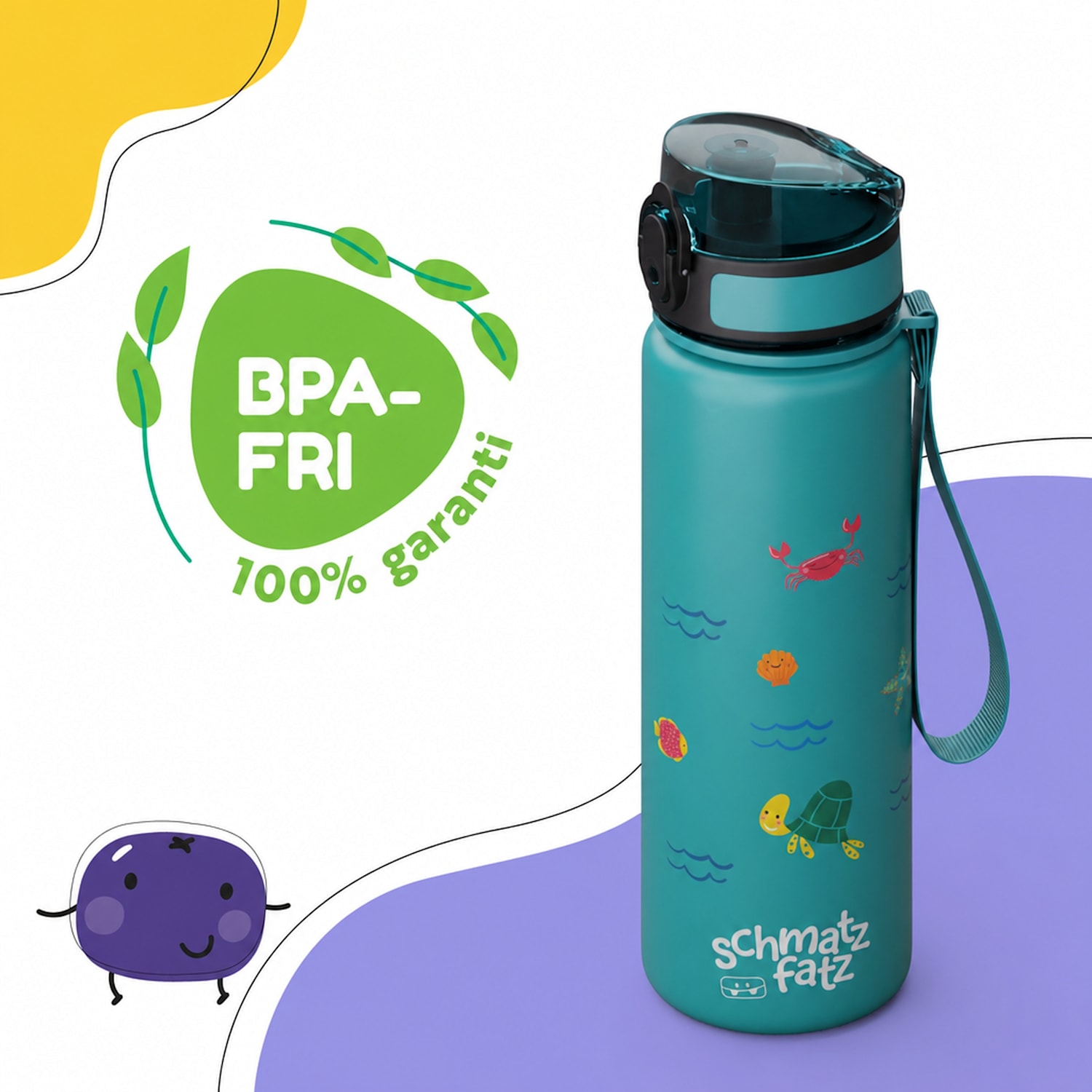schmatzfatz barn sportdryckflaska 500 ml | Tritan | plastmunstycke | bärrem | BPA-fri | presentförpackning 500 ml | Petrol Sea