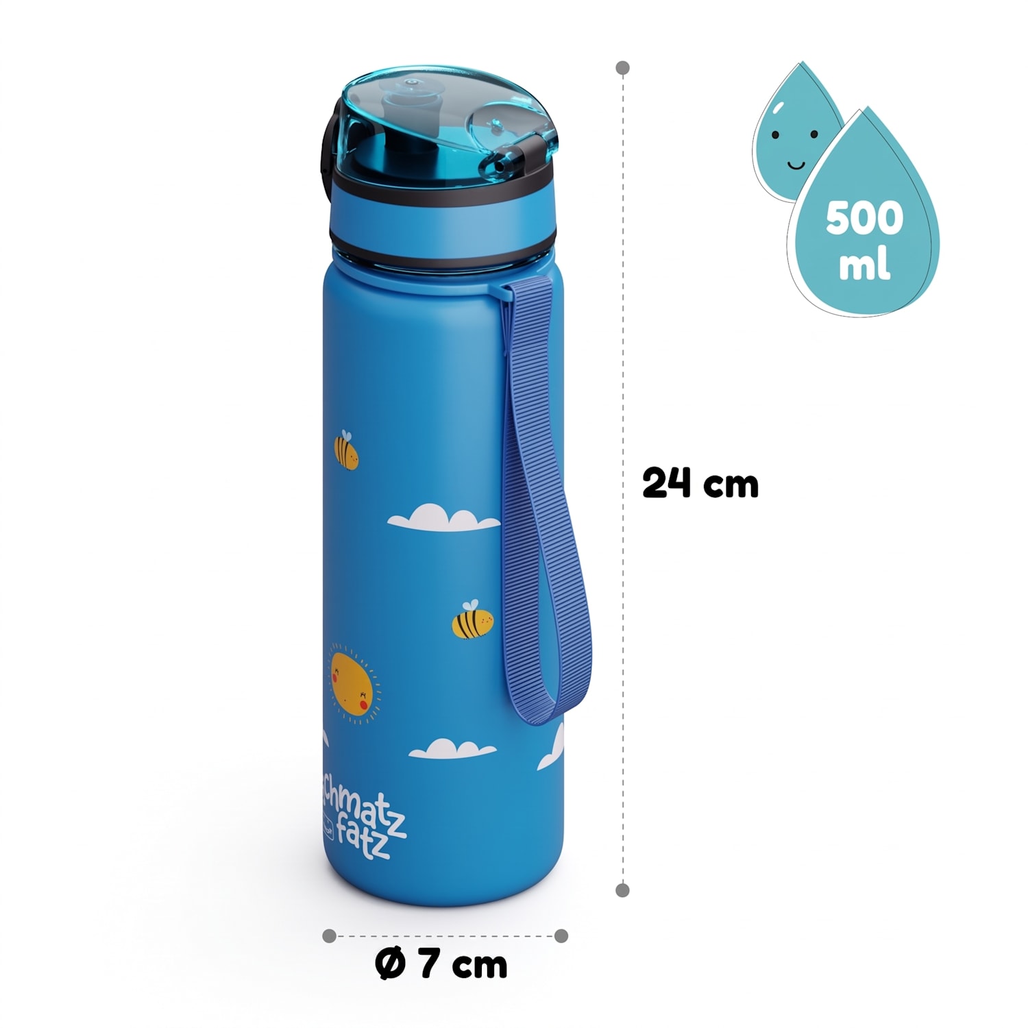 Schmatzfatz, fľaša na pitie, športová fľaša, 500 ml, 24 cm, tritan 500 ml | Blue Bees