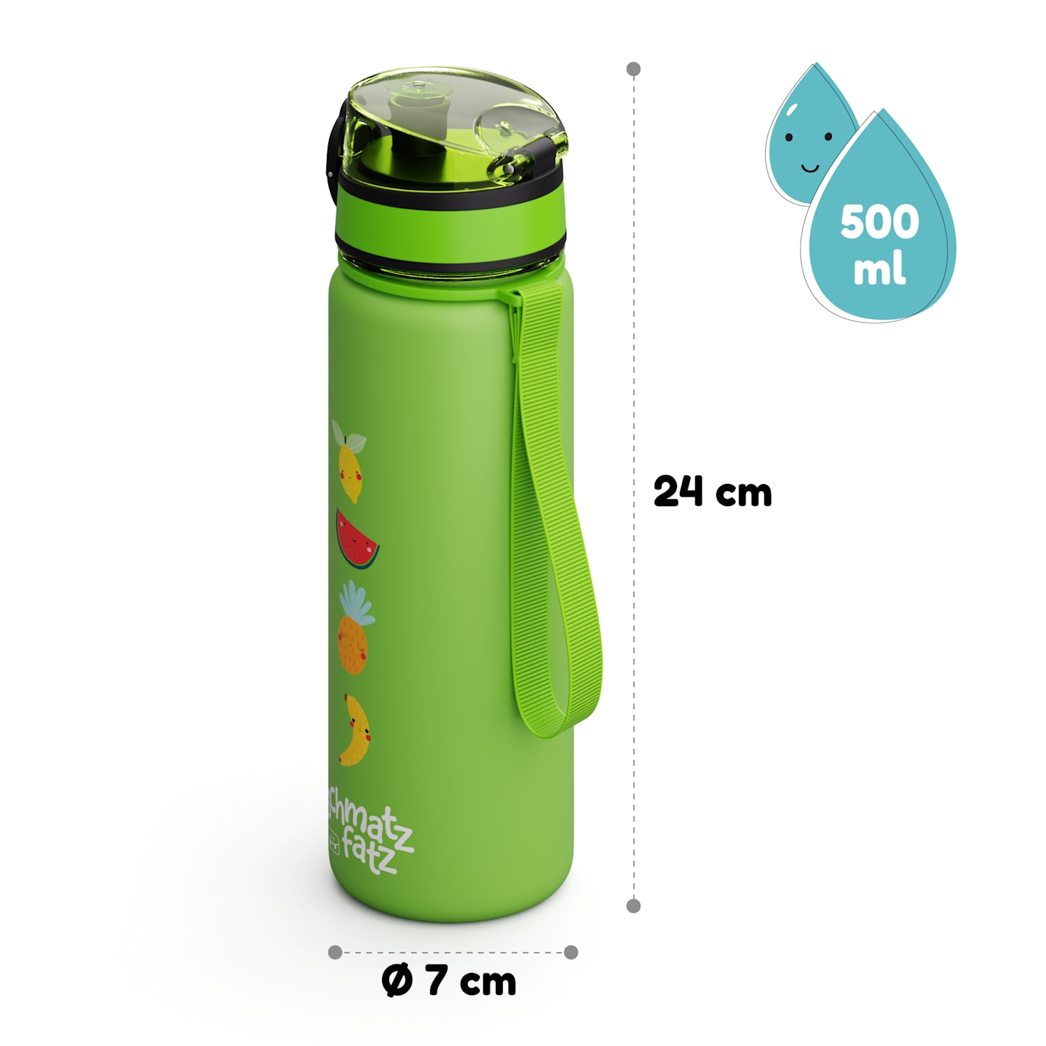 Schmatzfatz - Borraccia, borraccia sportiva, 500 ml, 24 cm, Tritan 500 ml | Green Fruit