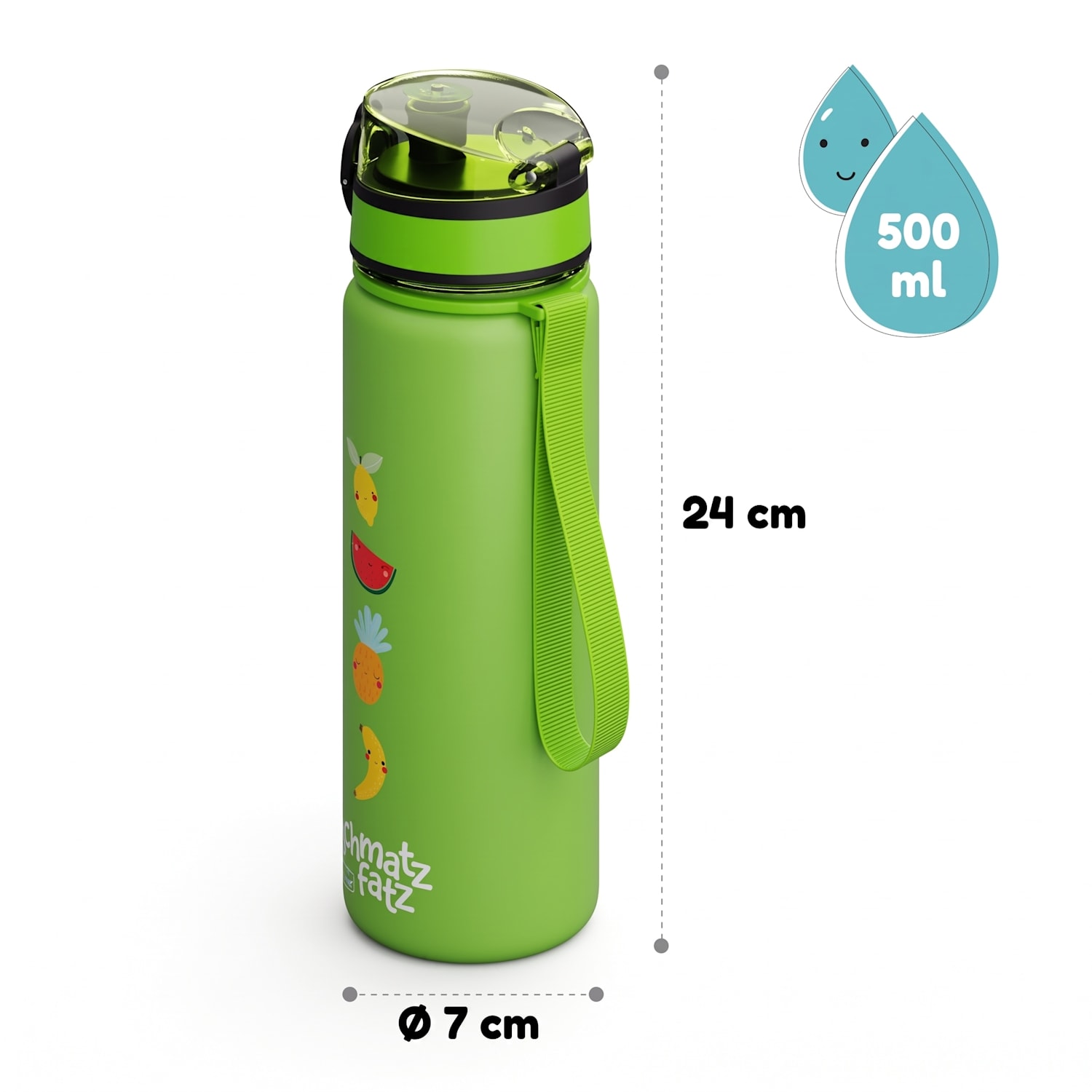 Schmatzfatz, fľaša na pitie, športová fľaša, 500 ml, 24 cm, tritan 500 ml | Green Fruit