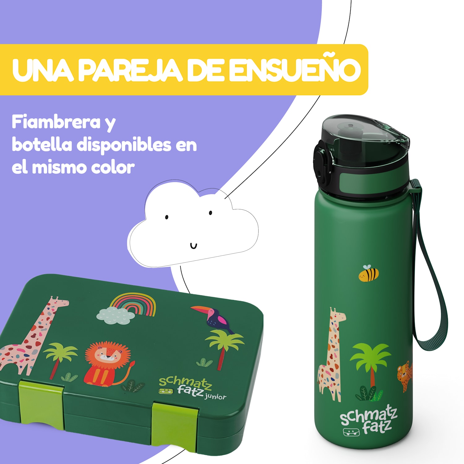 Schmatzfatz Botella cantimplora 500 ml 24 cm Tritan 500 ml | Dark Green Jungle