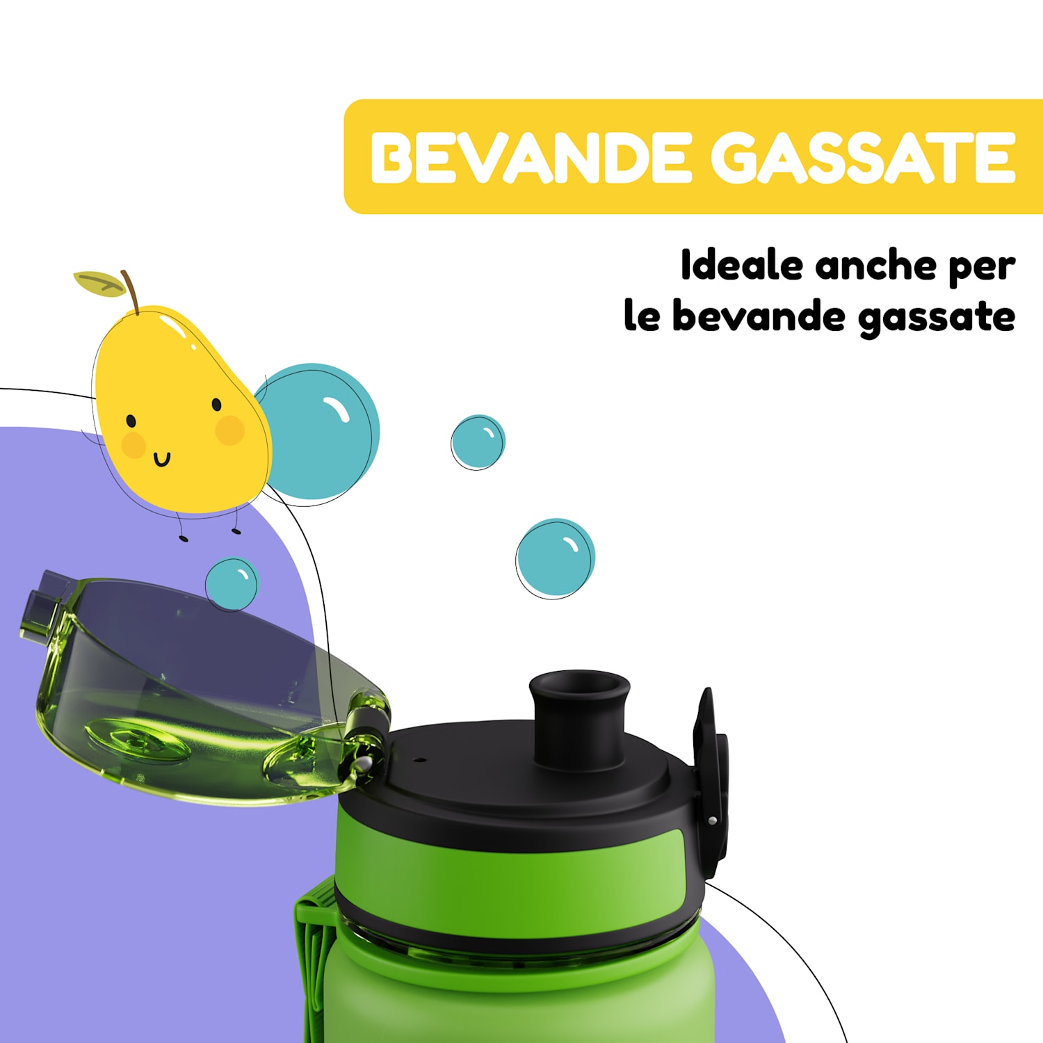 Schmatzfatz - Borraccia, borraccia sportiva, 500 ml, 24 cm, Tritan 500 ml | Green Fruit