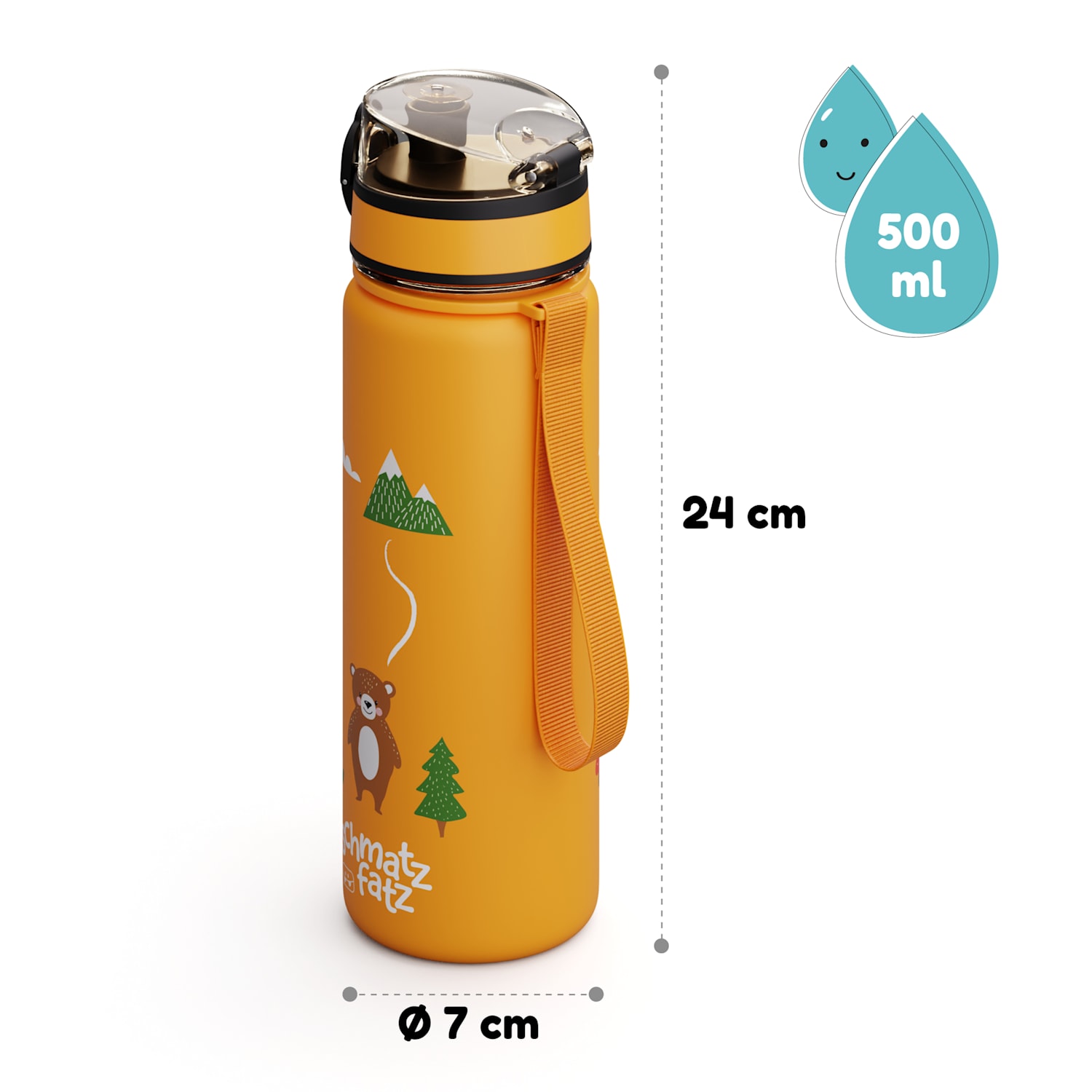 Schmatzfatz Trinkflasche Sportflasche 500 ml 24 cm Tritan 500 ml | Orange Forest