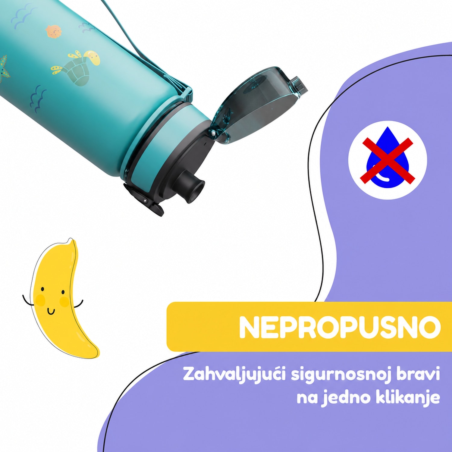 schmatzfatz dječja sportska boca za vodu, 500 ml | Tritan | Plastična mlaznica | Traka za nošenje | Bez BPA 500 ml | Petrol Sea