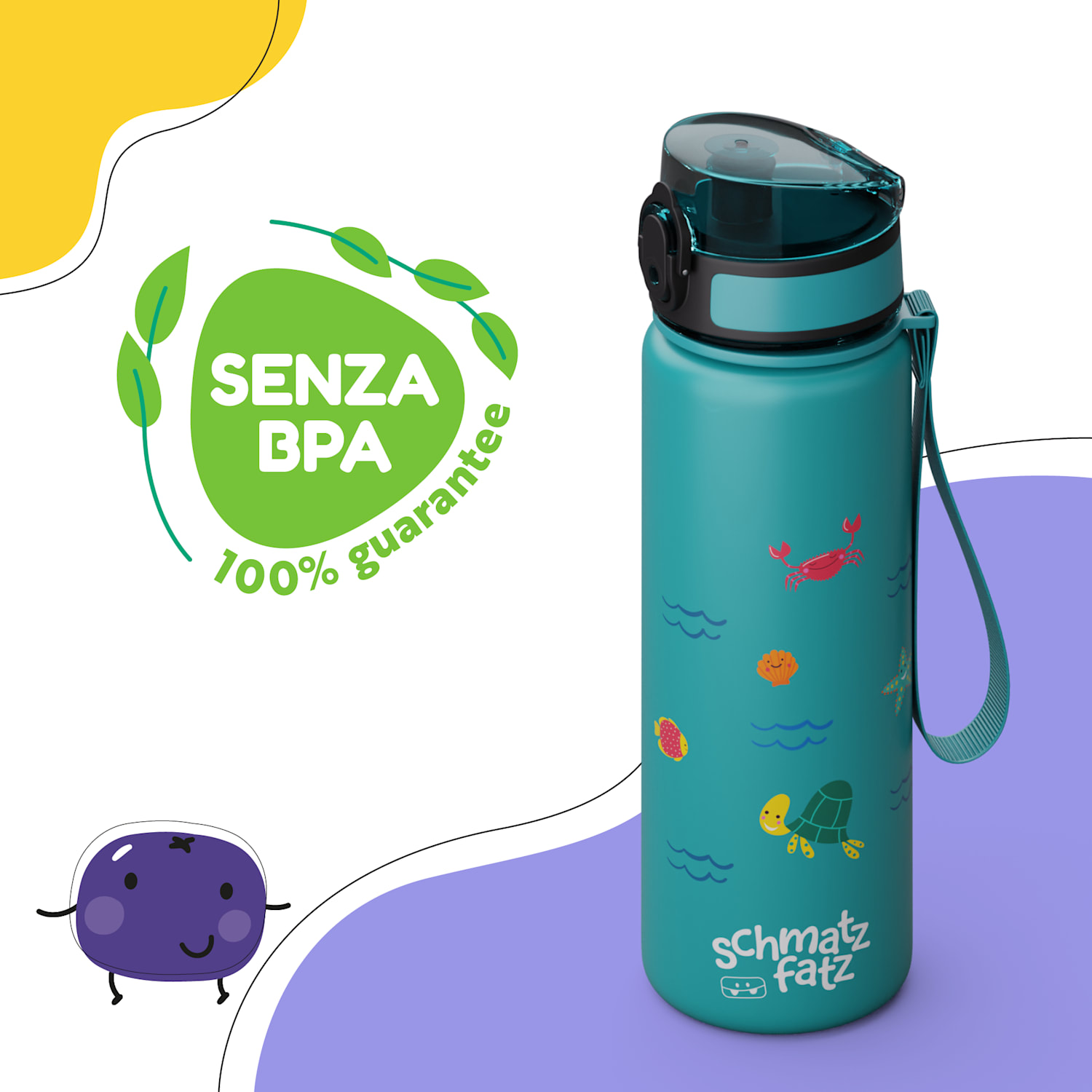 Schmatzfatz - Borraccia, borraccia sportiva, 500 ml, 24 cm, Tritan 500 ml | Petrol Sea