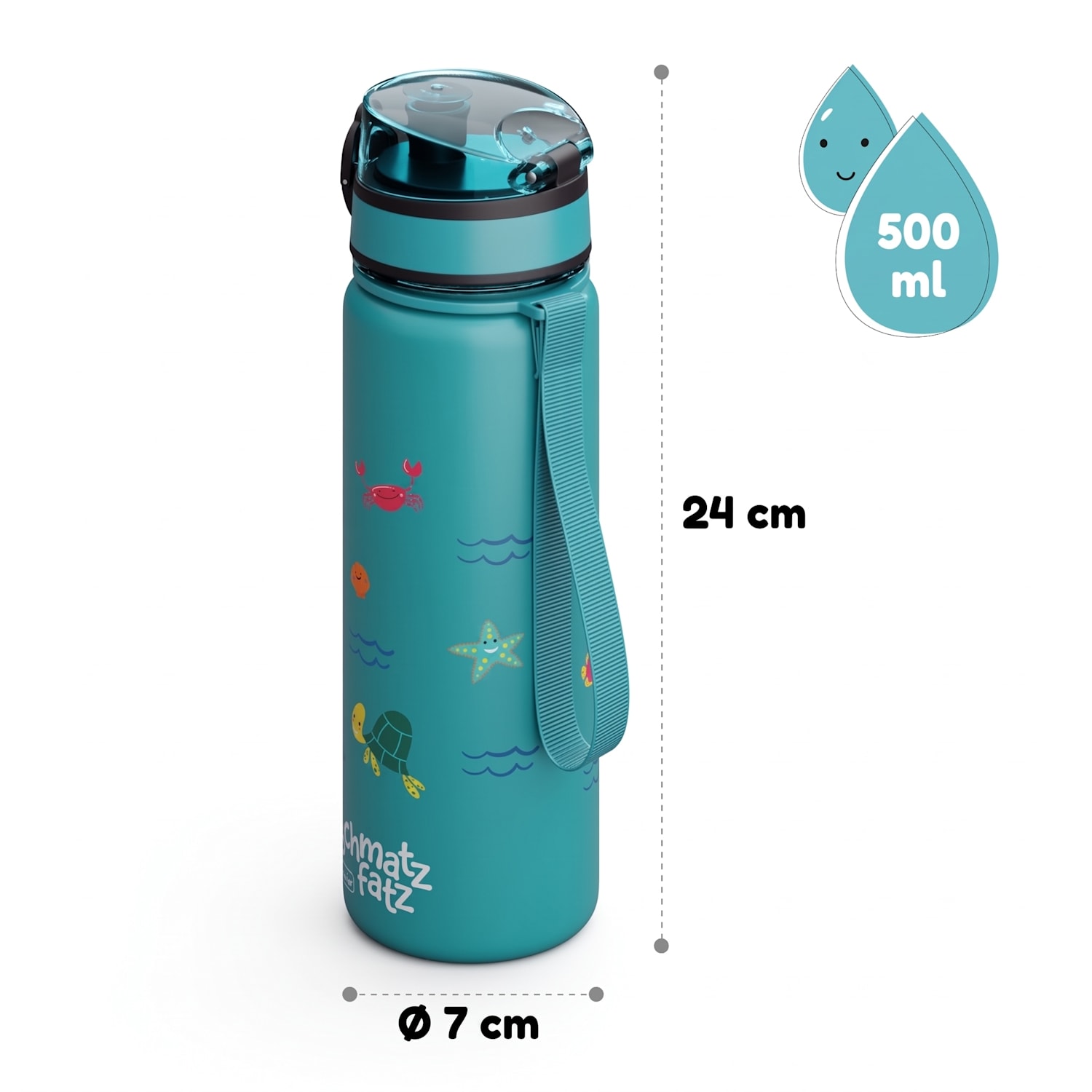 Schmatzfatz, steklenica za pitje, steklenica za šport, 500 ml 24 cm tritan 500 ml | Petrol Sea