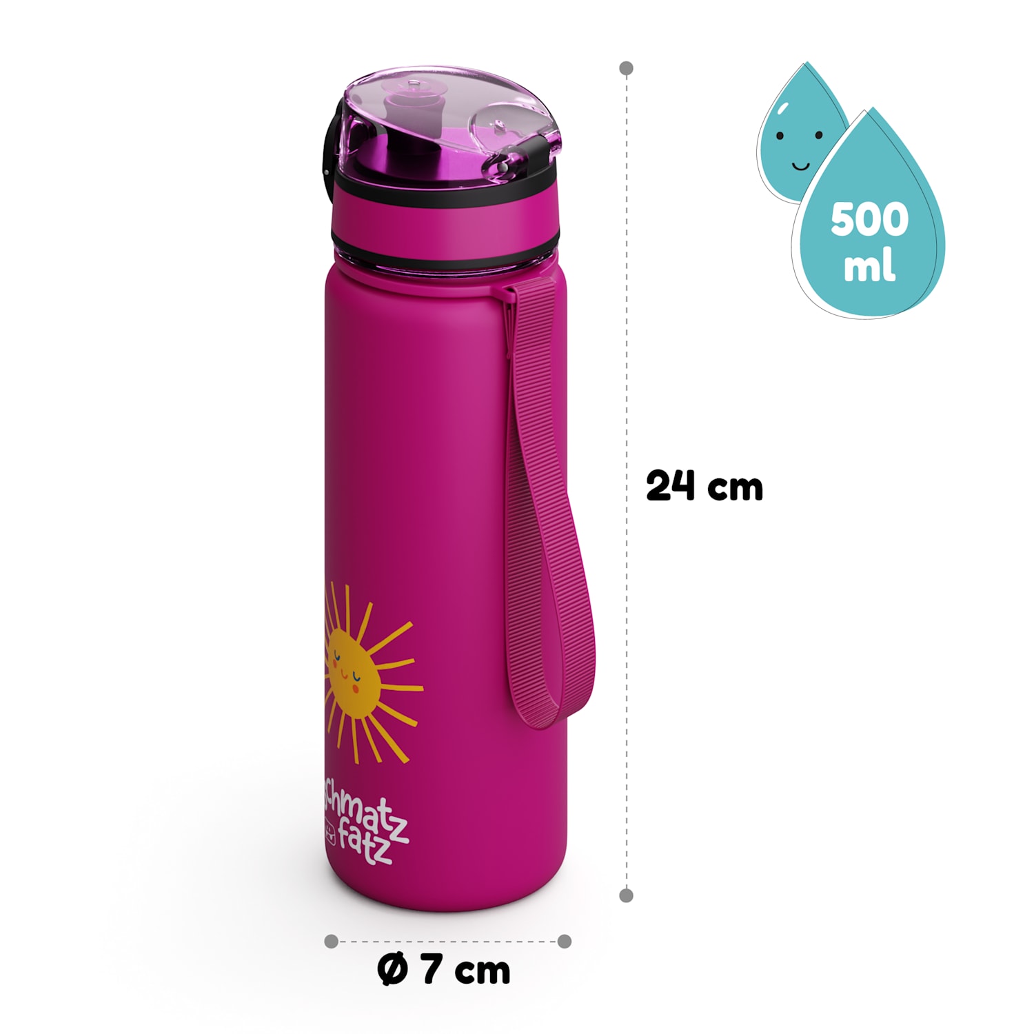 Schmatzfatz Trinkflasche Sportflasche 500 ml 24 cm Tritan 