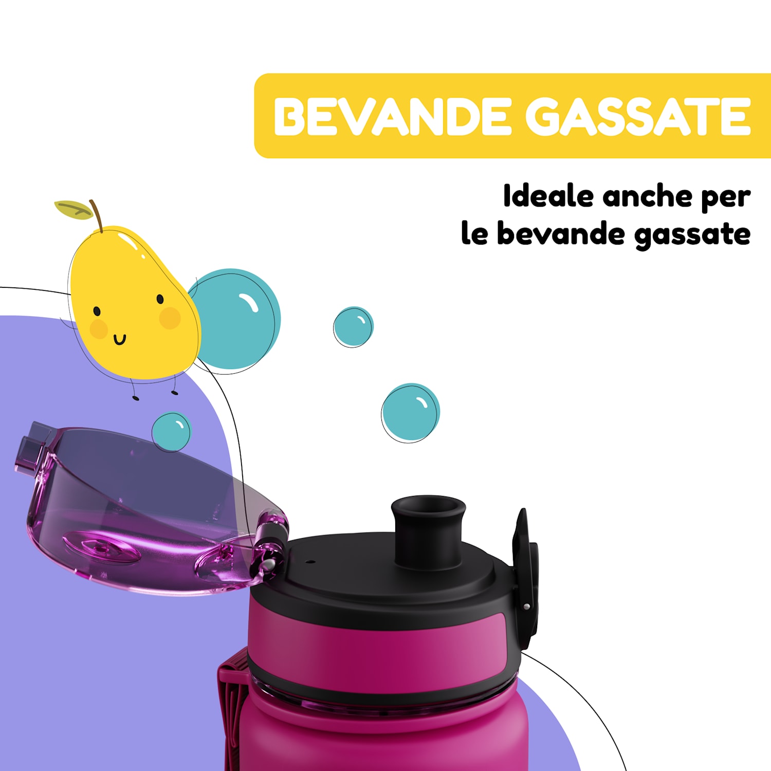 Schmatzfatz - Borraccia, borraccia sportiva, 500 ml, 24 cm, Tritan 500 ml | Purple Sun