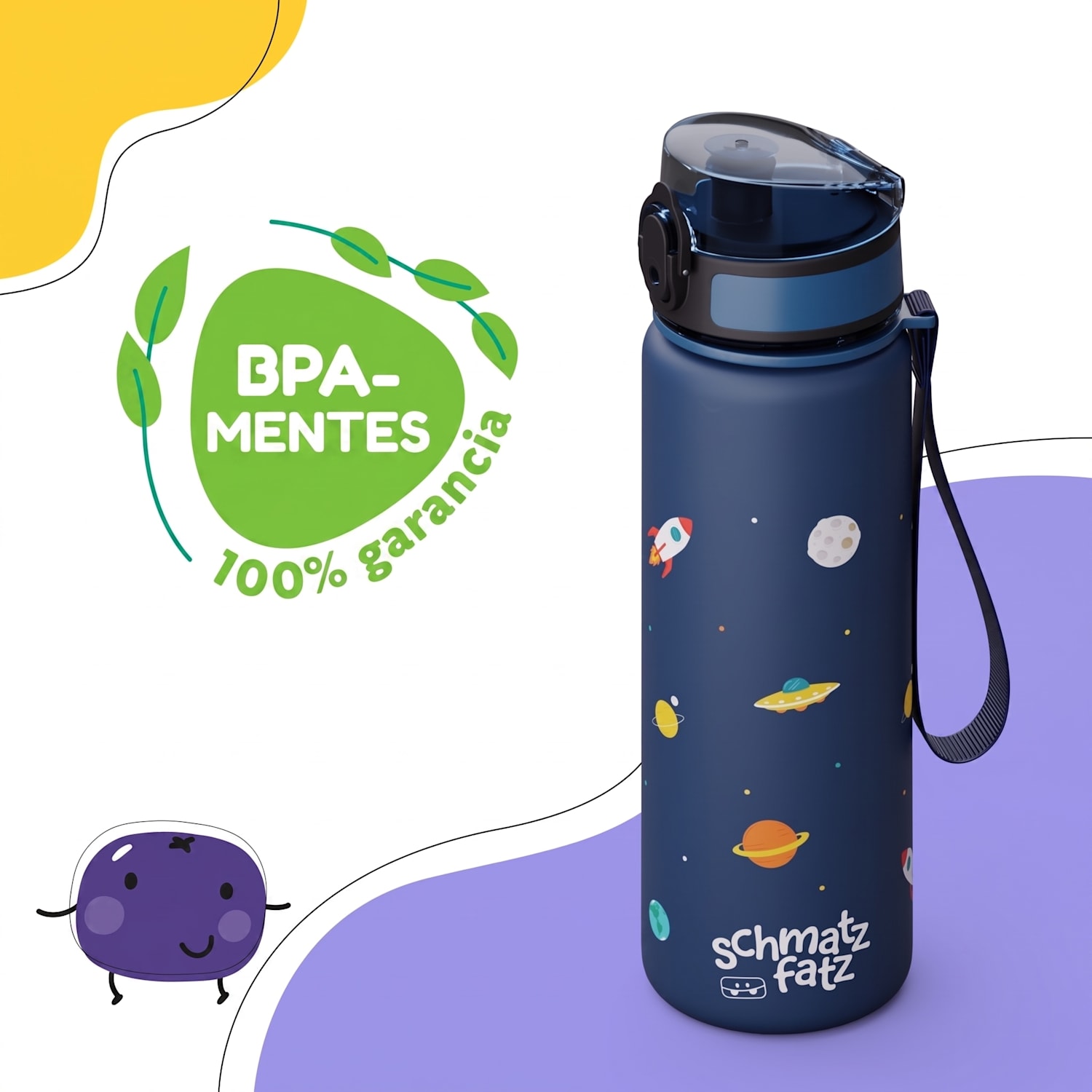 schmatzfatz sportos ivópalack gyerekeknek 500 ml | gyerekeknek | Műanyag nyak | Hordozószíj | BPA mentes 500 ml | Navy Space