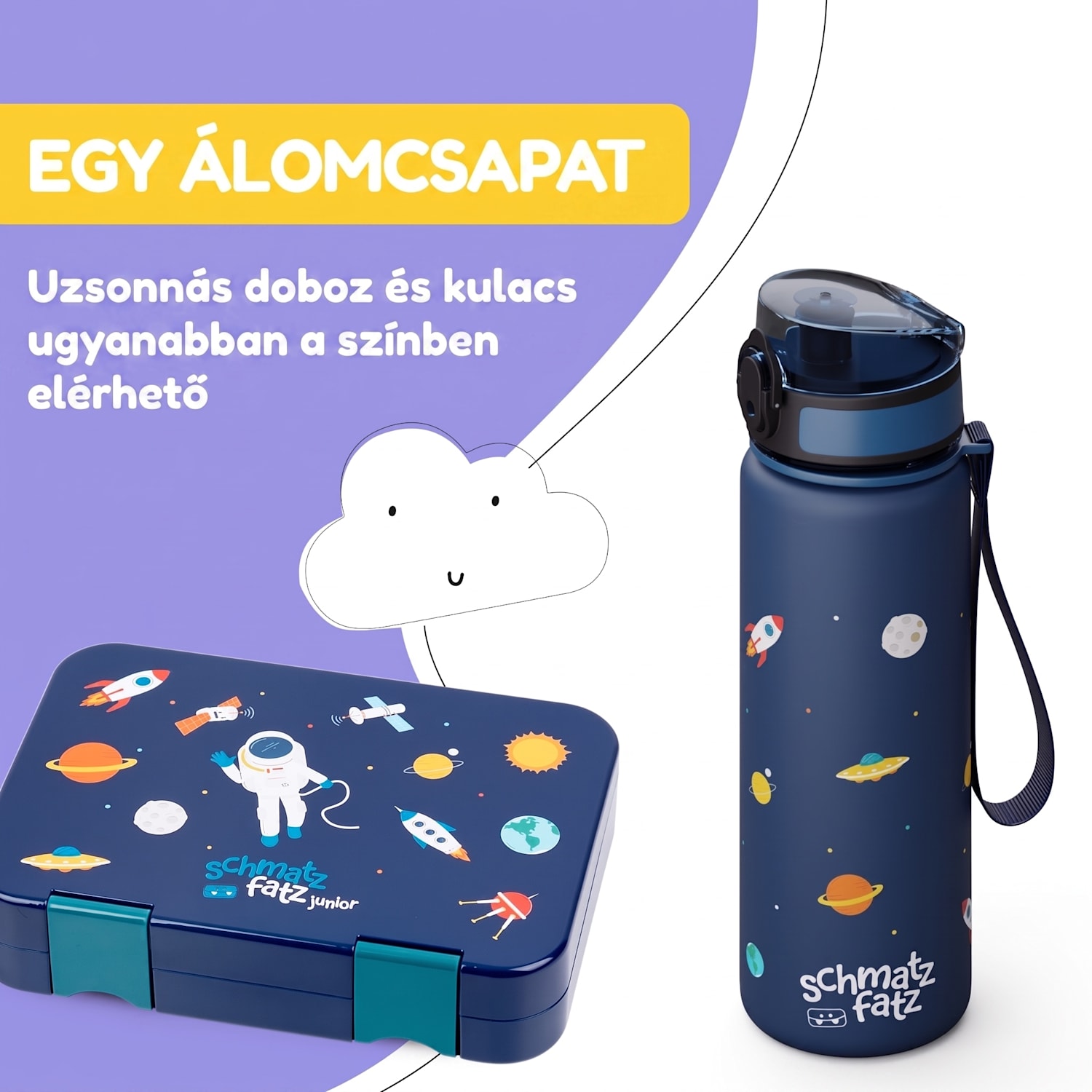 schmatzfatz sportos ivópalack gyerekeknek 500 ml | gyerekeknek | Műanyag nyak | Hordozószíj | BPA mentes 500 ml | Navy Space