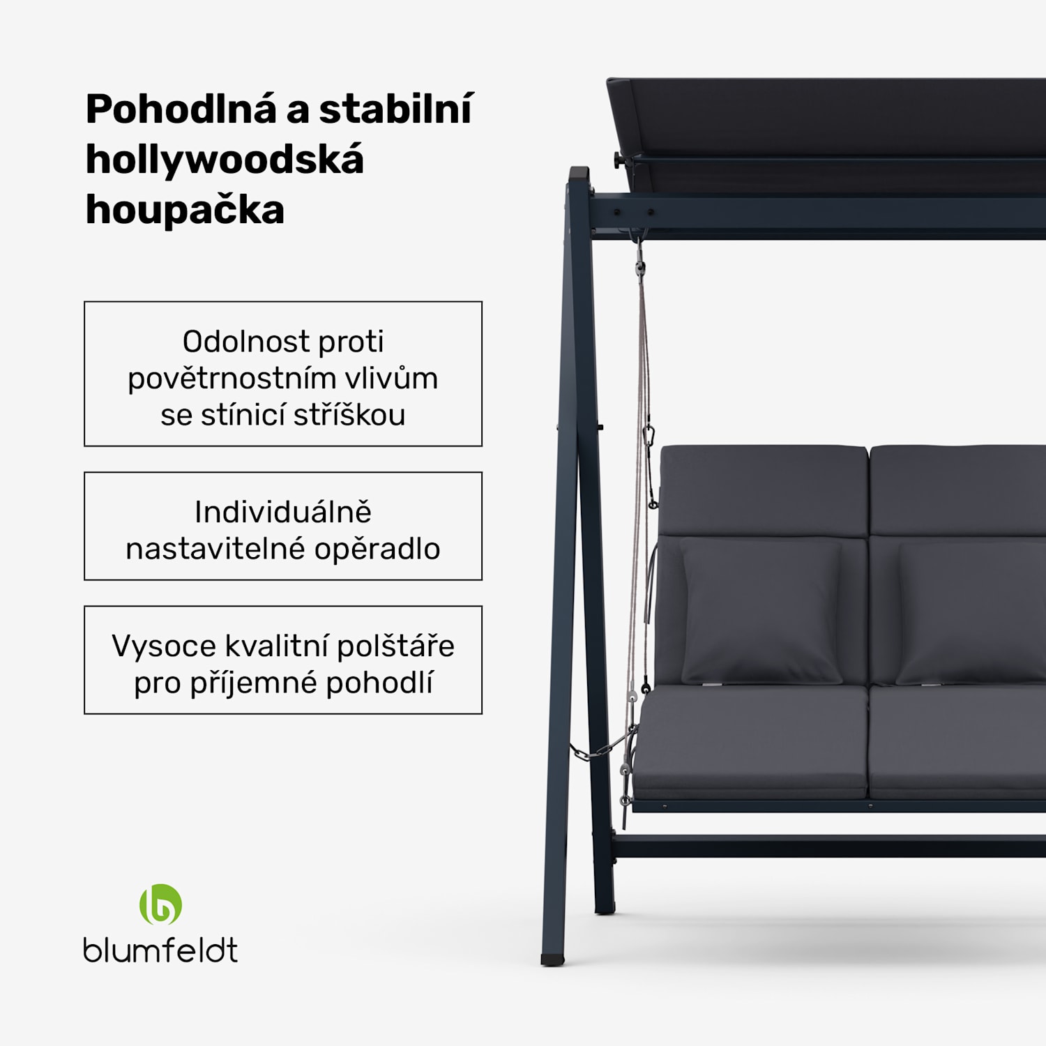 FlexiSwing, hollywoodská houpačka, 2místná, nastavitelné opěradlo, sluneční stříška, odolná proti povětrnostním vlivům 2místný | Antracit