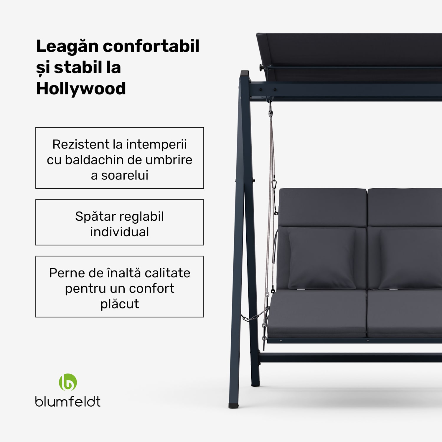 FlexiSwing, în stil Hollywood, cu 2 locuri, spătar reglabil, parasolar pentru soare, rezistent la intemperii 2 locuri | Antracit