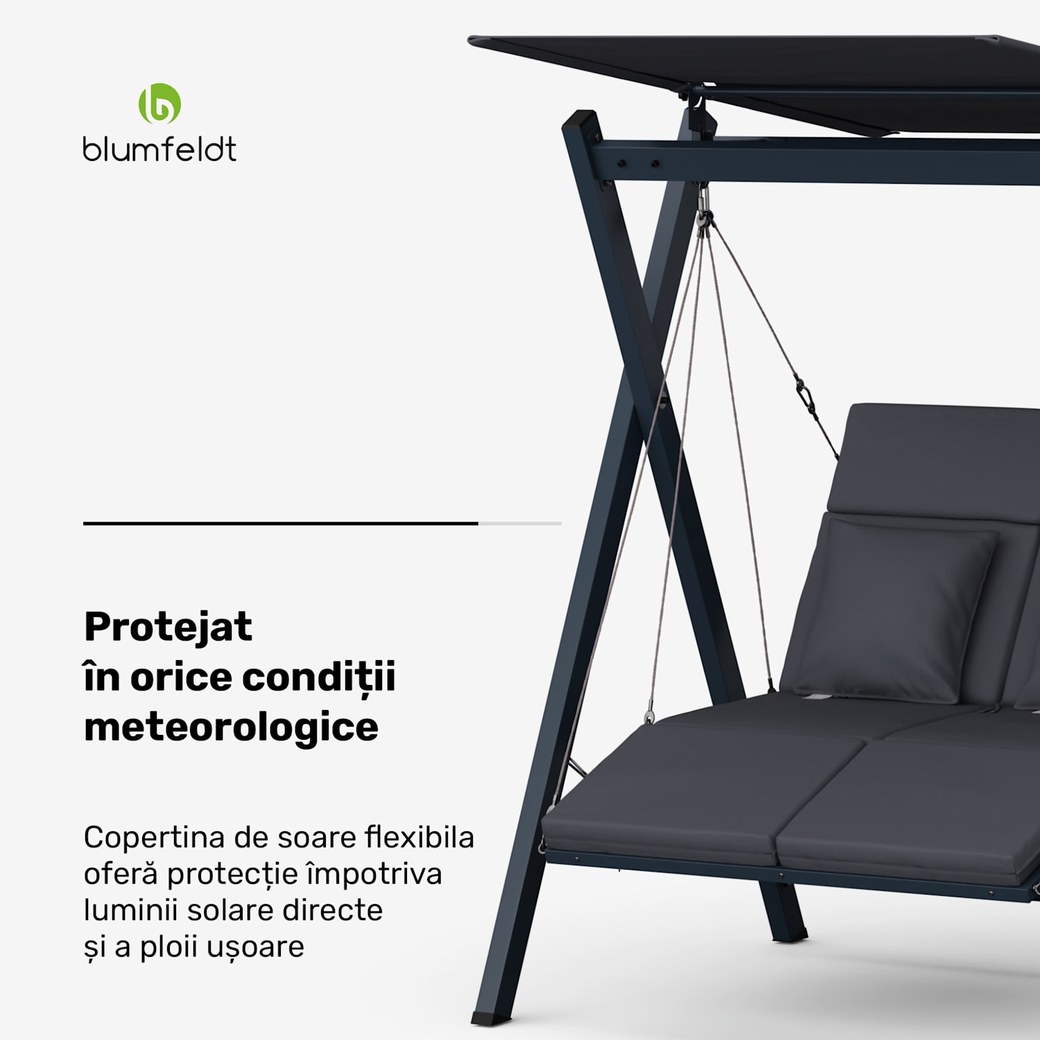 FlexiSwing, în stil Hollywood, cu 2 locuri, spătar reglabil, parasolar pentru soare, rezistent la intemperii 2 locuri | Antracit