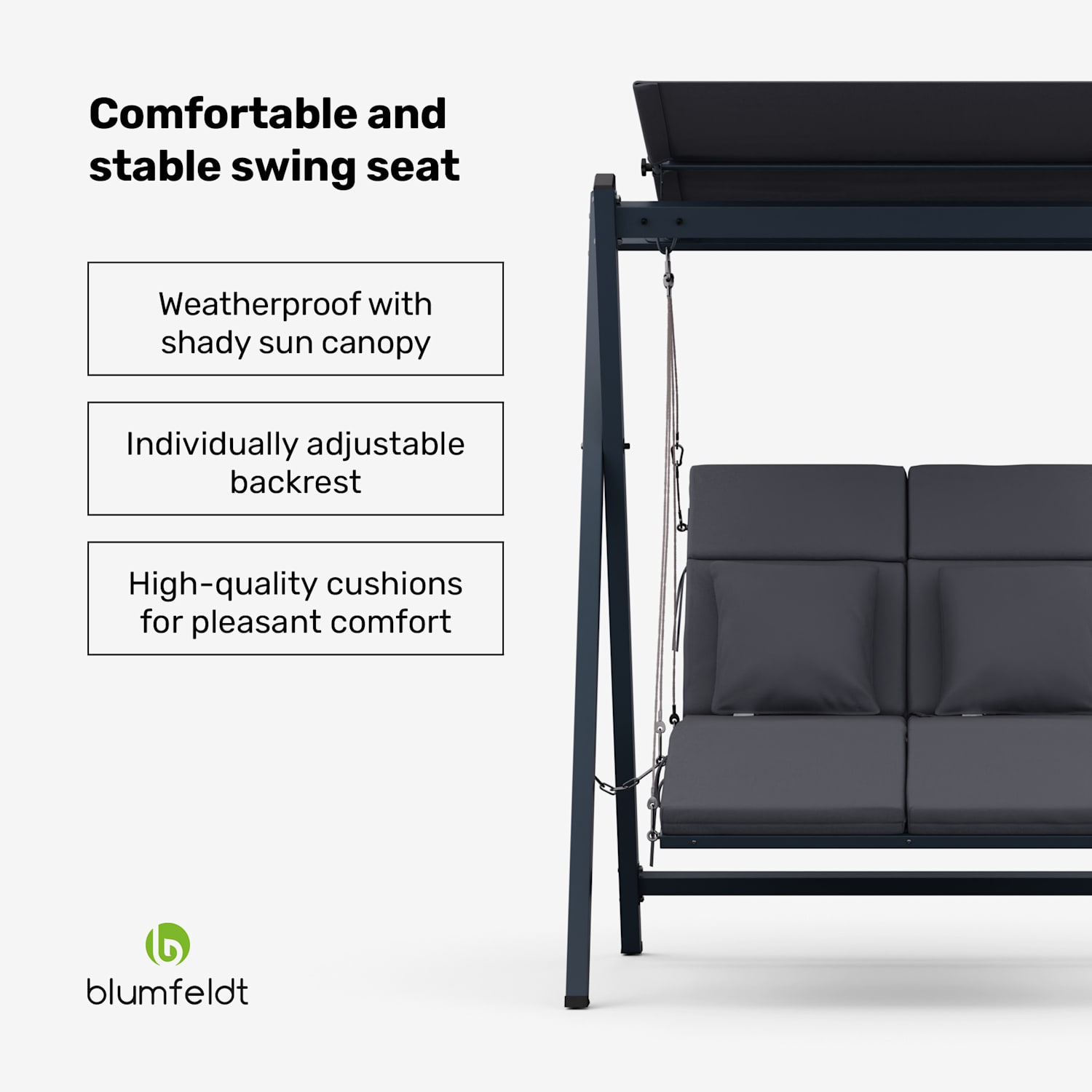 FlexiSwing swing bench 2-seater adjustable backrest + sun canopy weatherproof 2 Seater | Anthracite