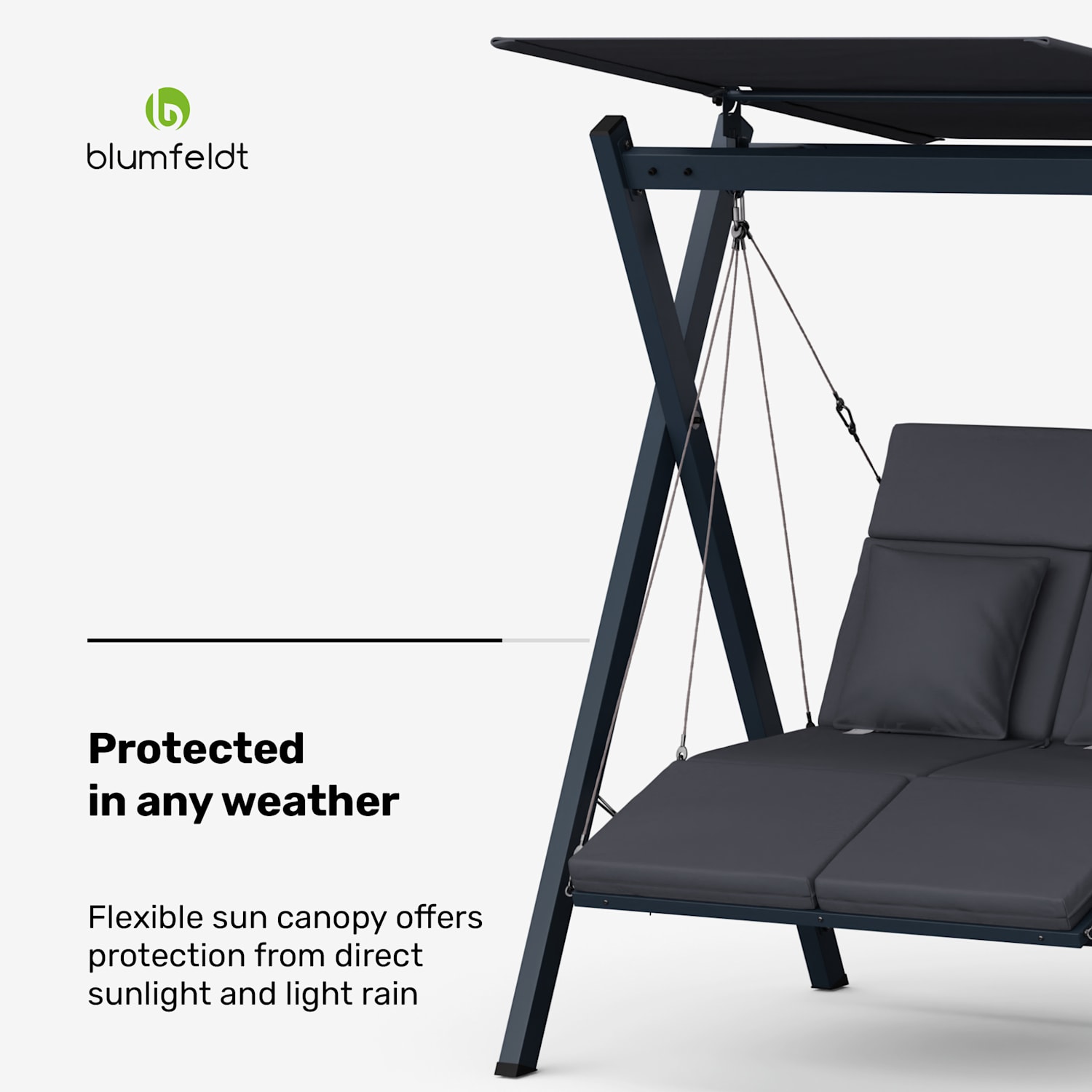 FlexiSwing swing bench 2-seater adjustable backrest + sun canopy weatherproof 2 Seater | Anthracite