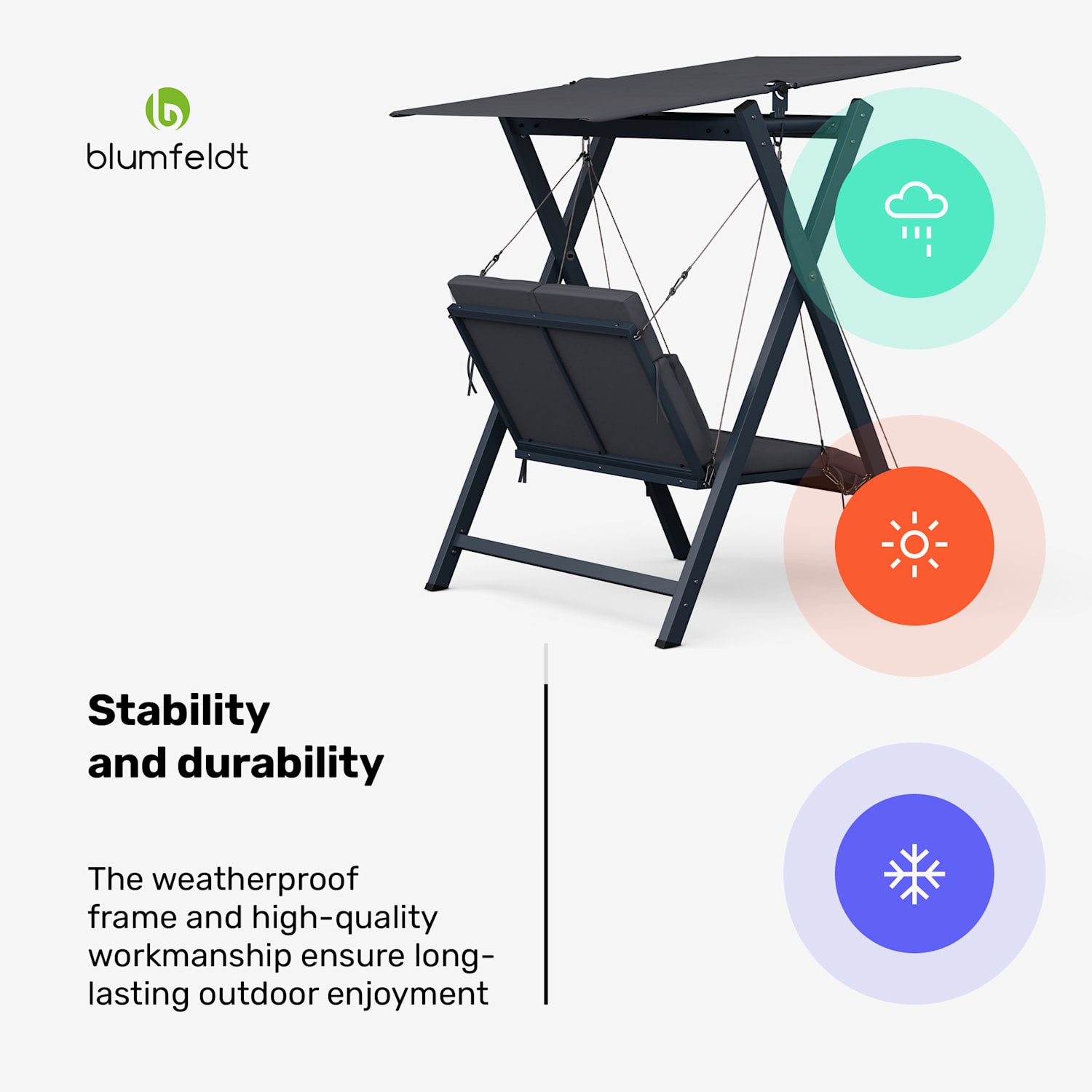 FlexiSwing swing bench 2-seater adjustable backrest + sun canopy weatherproof 2 Seater | Anthracite