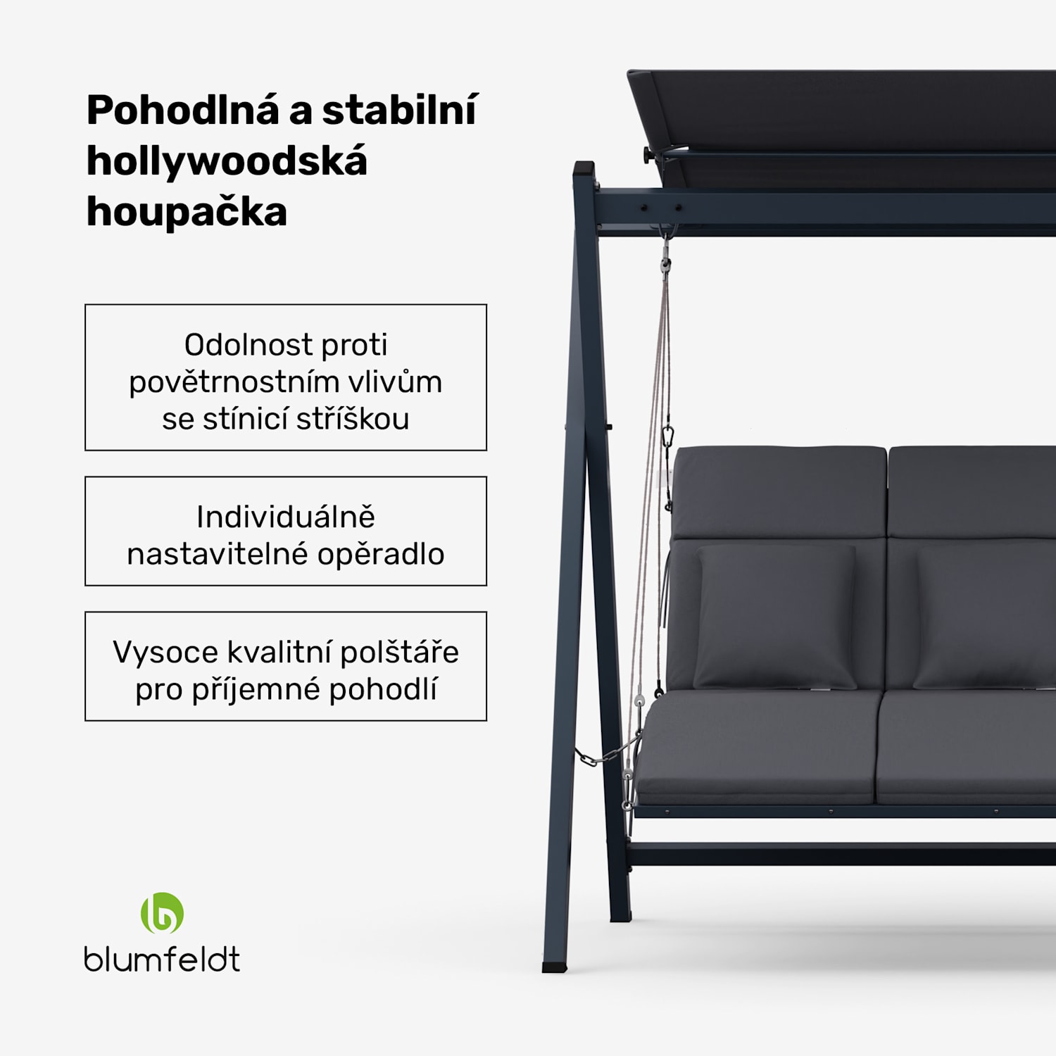 ZenGrove, hollywoodská houpačka, 3místná, individuálně nastavitelná, práškově lakovaná ocel, odolná proti povětrnostním vlivům 3místný | Antracit