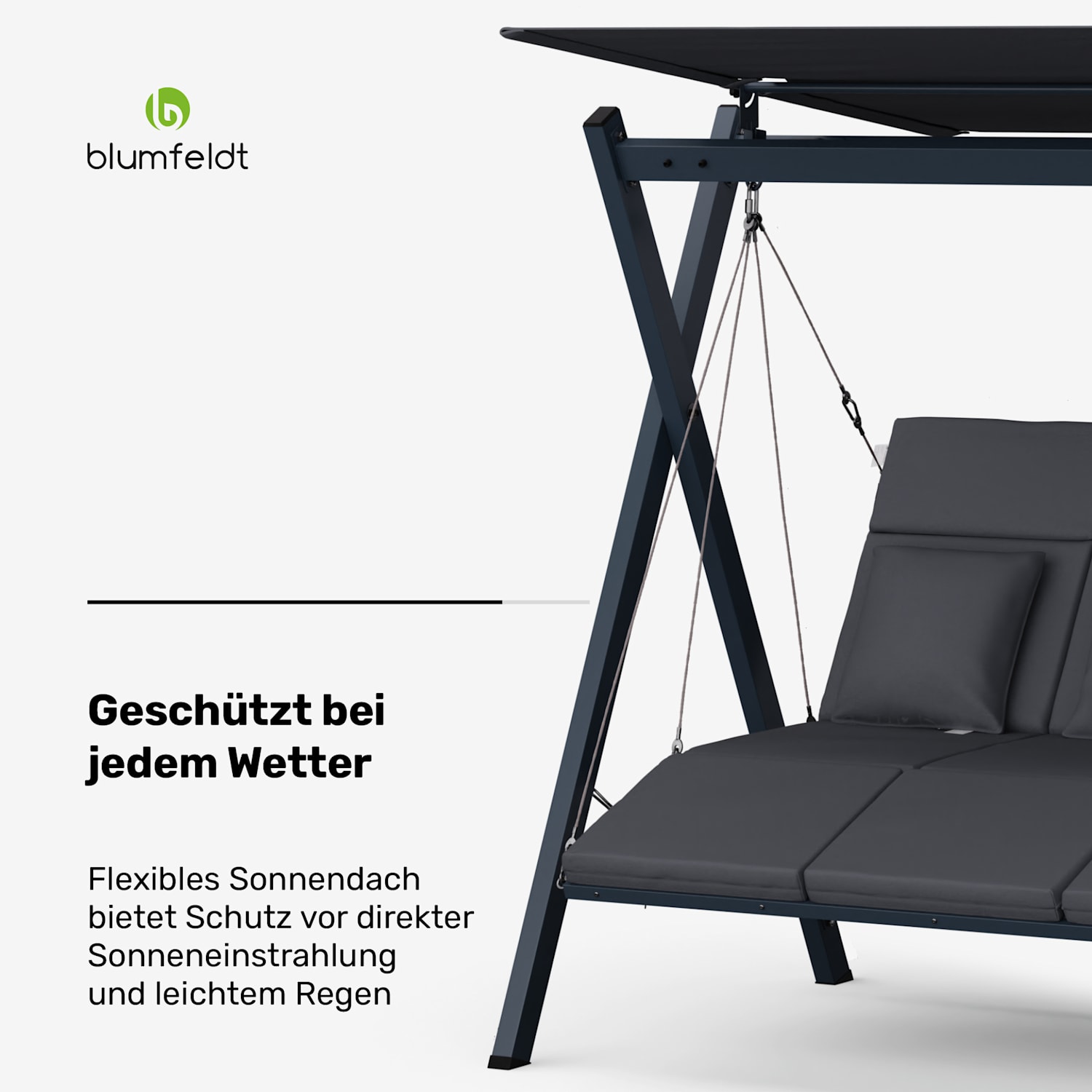 FlexiSwing Hollywoodschaukel 3- Sitzer verstellbare Rückenlehne + Sonnendach wetterfest 3-Sitzer | Anthrazit