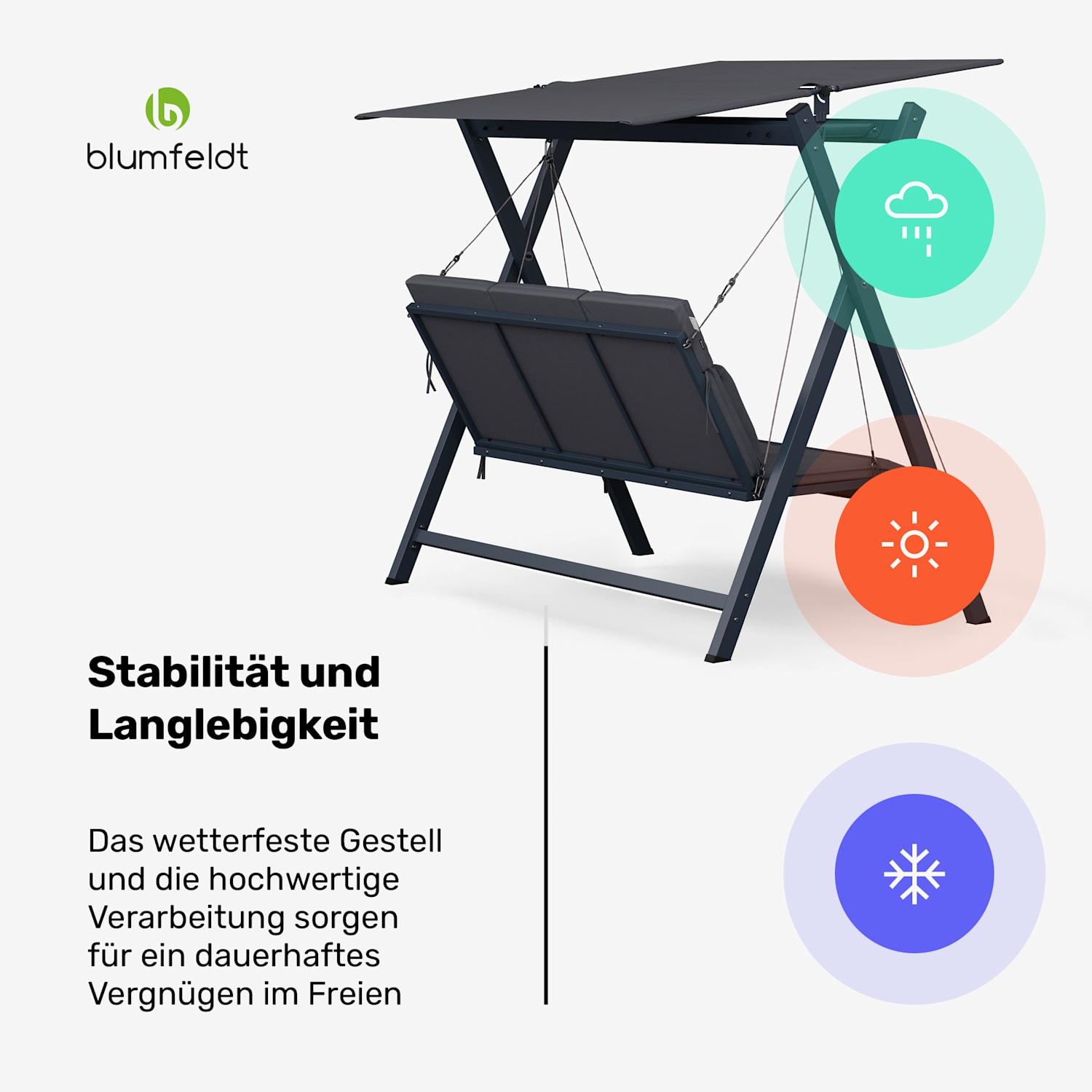 FlexiSwing Hollywoodschaukel 3- Sitzer verstellbare Rückenlehne + Sonnendach wetterfest 3-Sitzer | Anthrazit