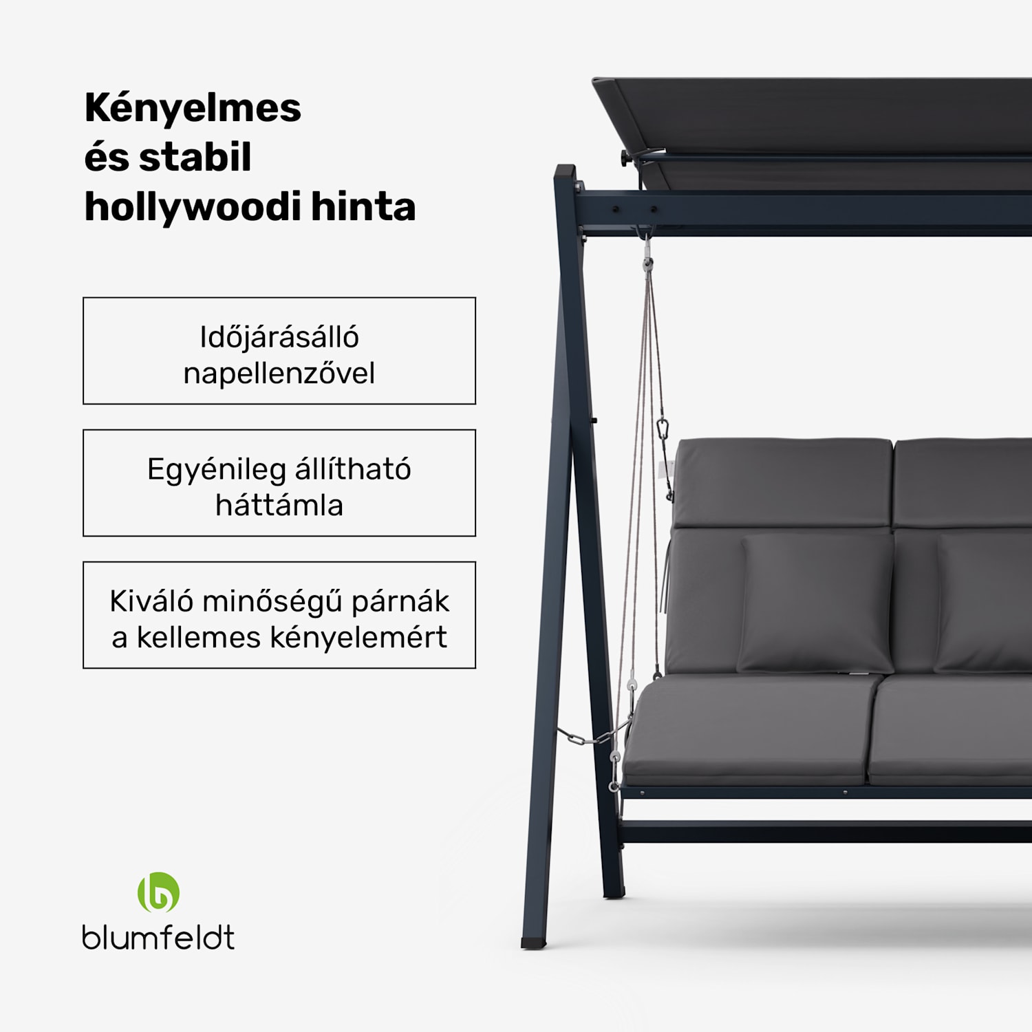 FlexiSwing, hollywoodi hinta, 4 üléses, állítható háttámla, napellenző, időjárásálló 4 üléses | Antracit