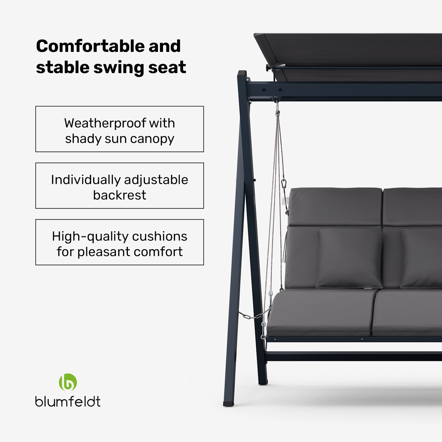 FlexiSwing swing bench 4-seater adjustable backrest + sun canopy weatherproof 4 Seater | Anthracite