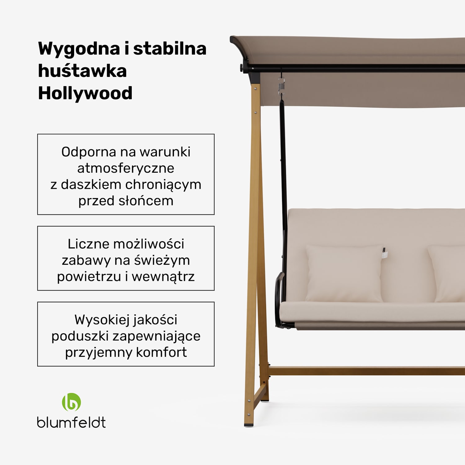 ZenGrove, huśtawka ogrodowa Hollywood, 2-osobowa, regulowana indywidualnie, stal malowana proszkowo, odporna na warunki atmosferyczne 