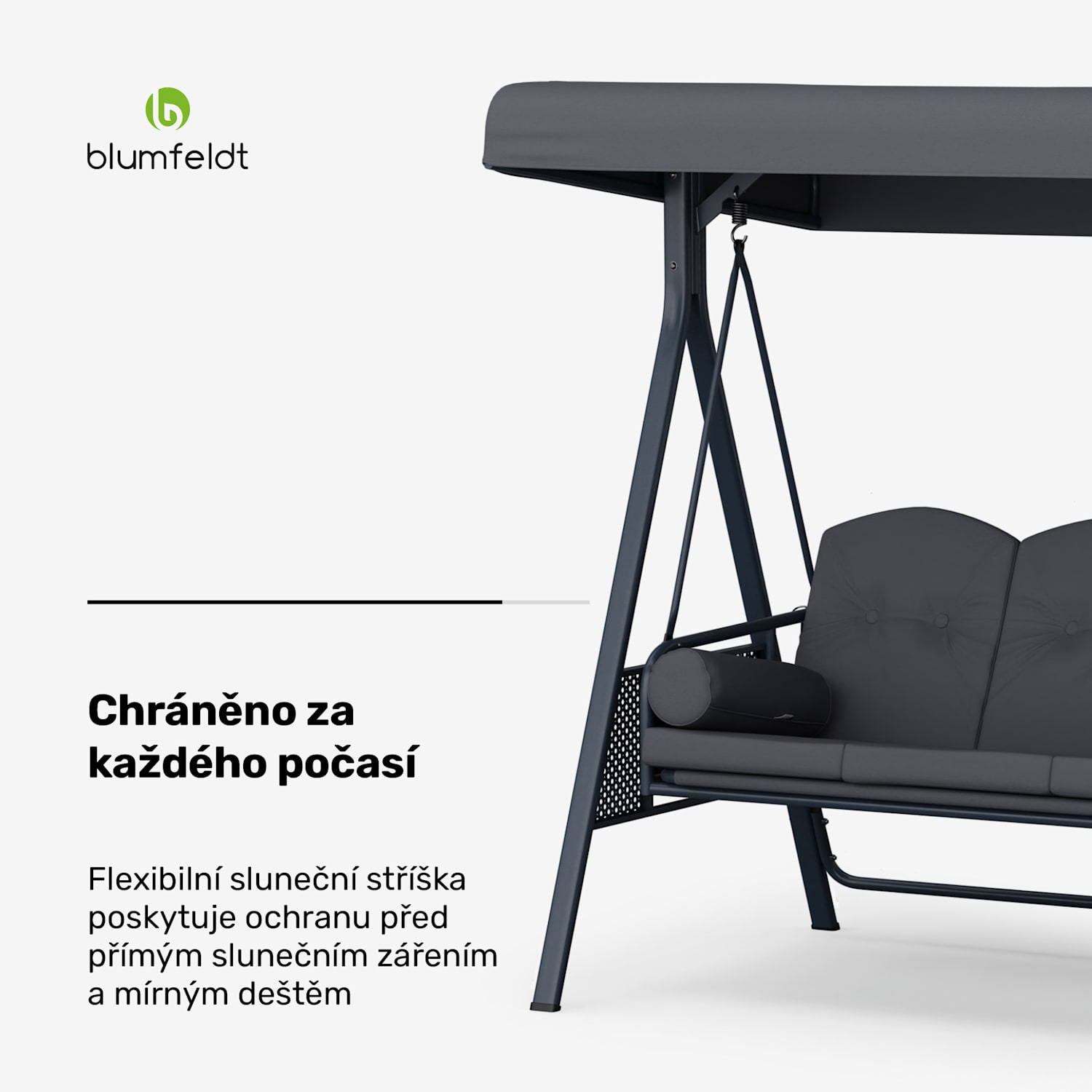 GranSway, hollywoodská houpačka, 3místná, individuálně nastavitelná, práškově lakovaná ocel, odolná proti povětrnostním vlivům Antracit