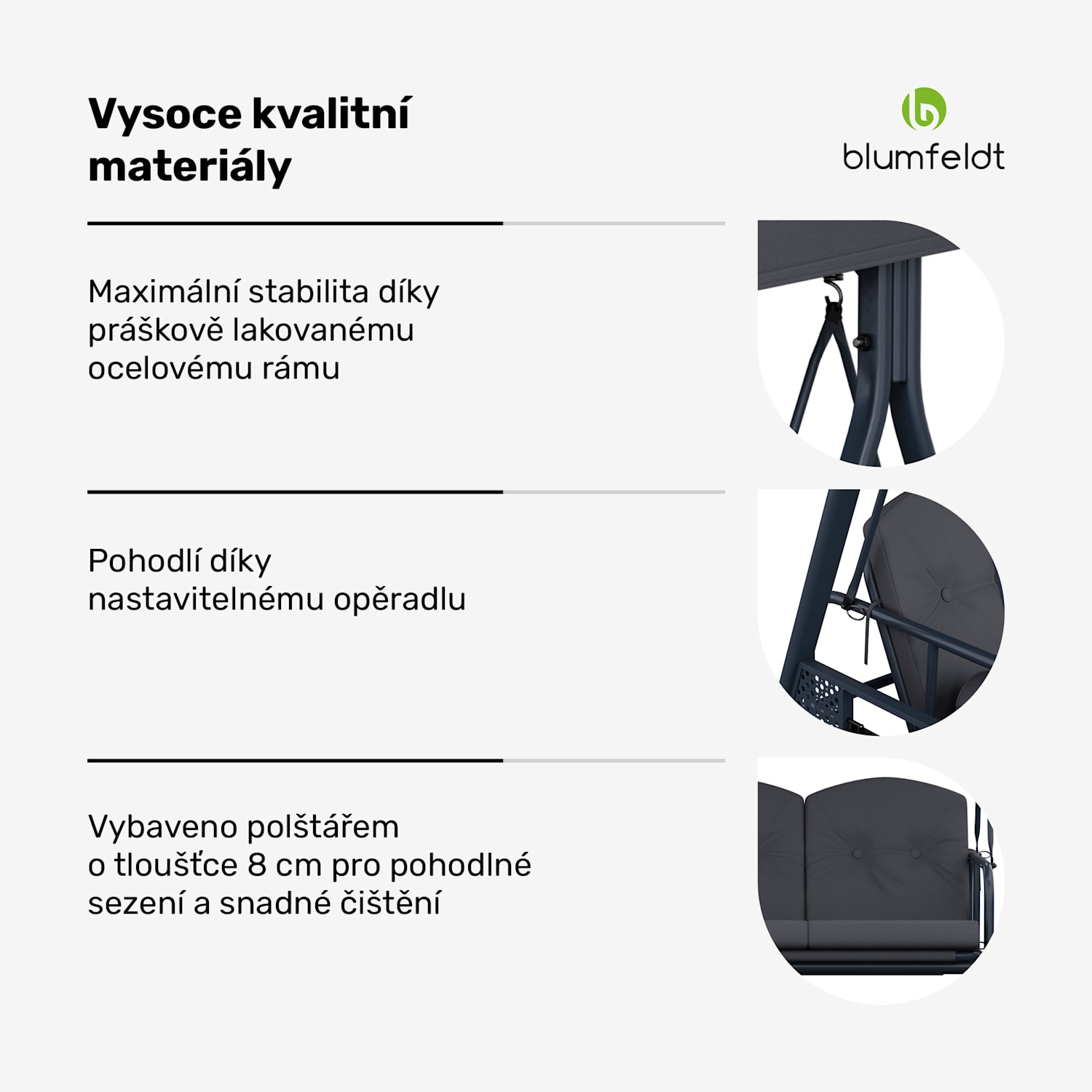 GranSway, hollywoodská houpačka, 3místná, individuálně nastavitelná, práškově lakovaná ocel, odolná proti povětrnostním vlivům Antracit