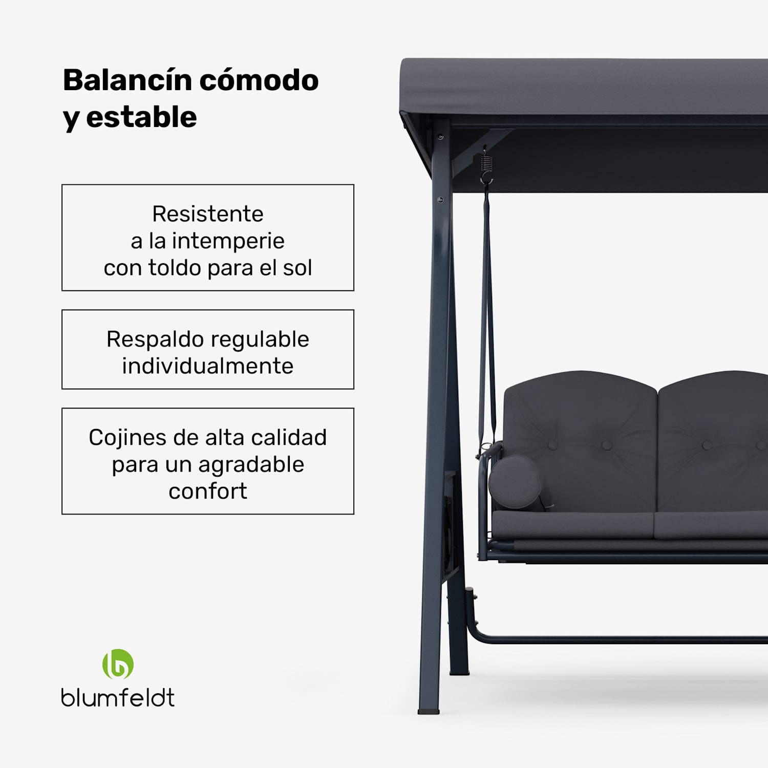 GrandSway Hollywood balancín 3 plazas ajustable individualmente acero con recubrimiento en polvo resistente a la intemperie Antracita