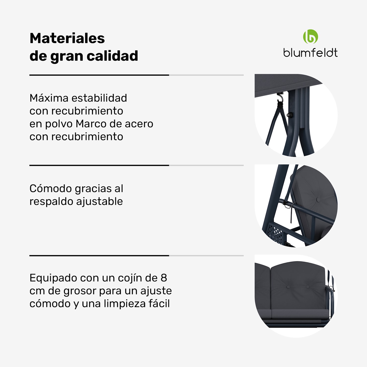 GrandSway Hollywood balancín 3 plazas ajustable individualmente acero con recubrimiento en polvo resistente a la intemperie Antracita