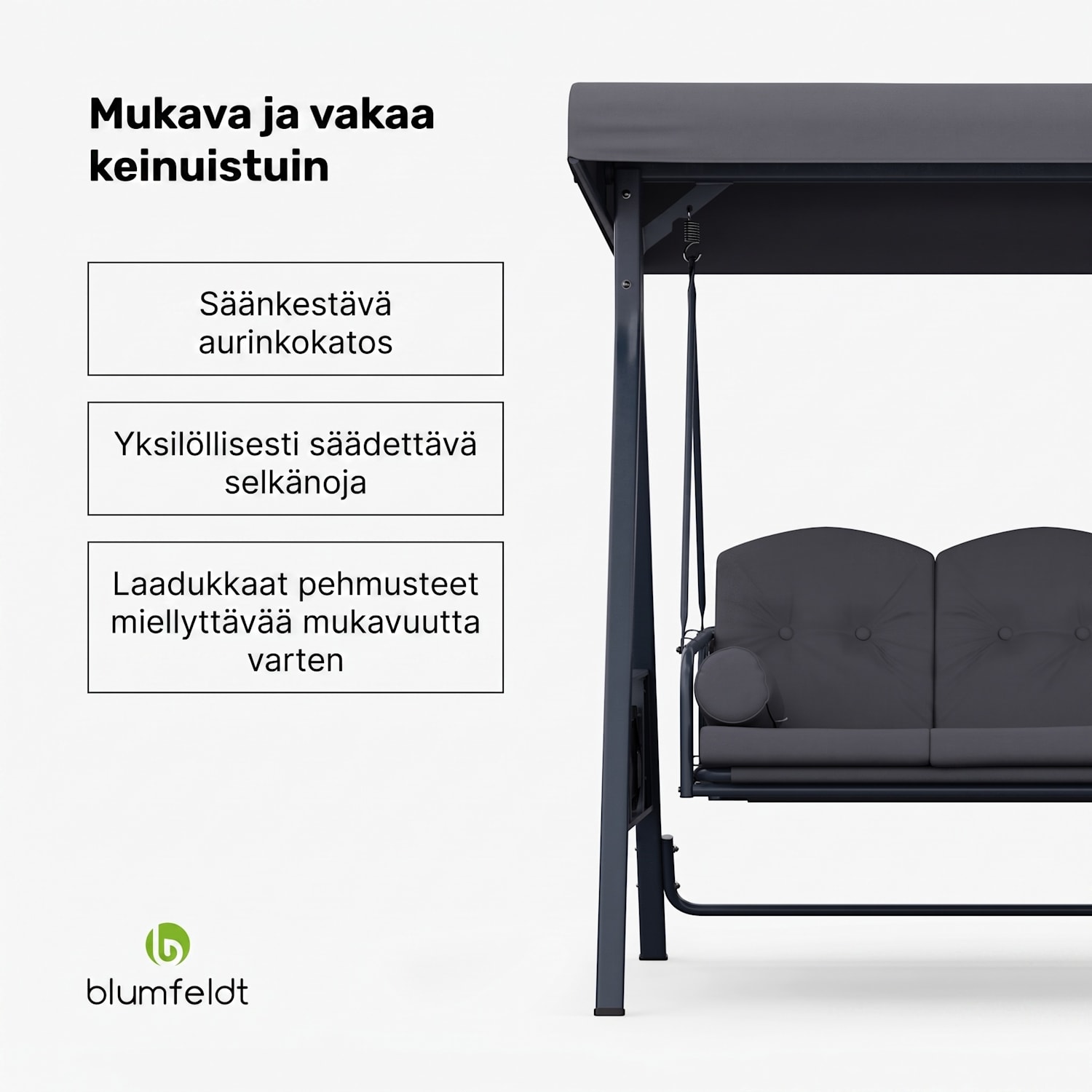 GrandSway-puutarhakeinu 3-istuttava yksilöllisesti säädettävä jauhemaalattu teräs säänkestävä Antrasiitti