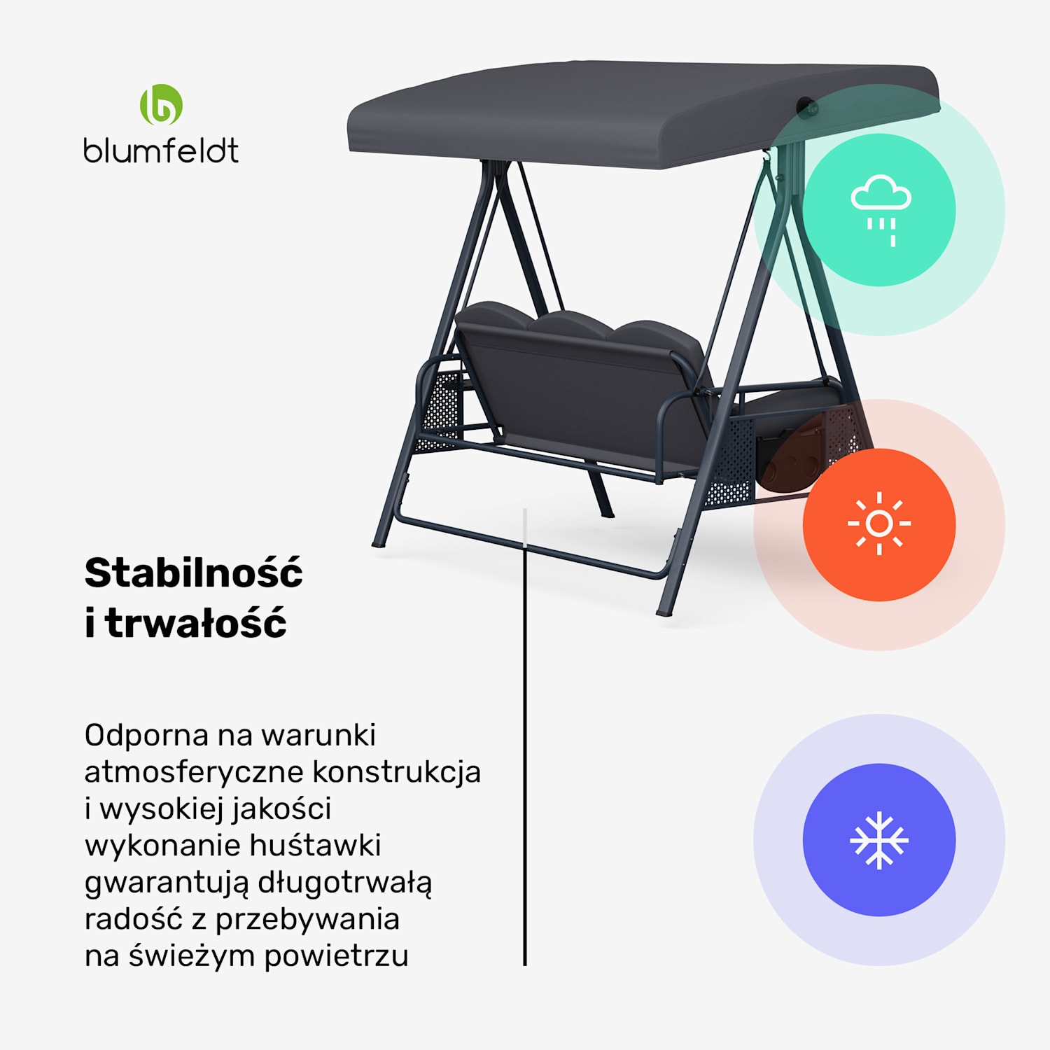 GranSway, huśtawka ogrodowa Hollywood, 3-osobowa, regulowana indywidualnie, stal malowana proszkowo, odporna na warunki atmosferyczne Antracyt