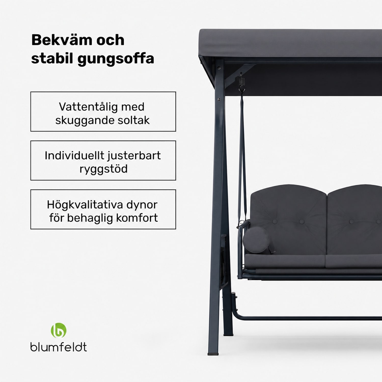 GrandSway Hammock 3-sits individuellt justerbar pulverlackerat stål väderbeständig Antracit