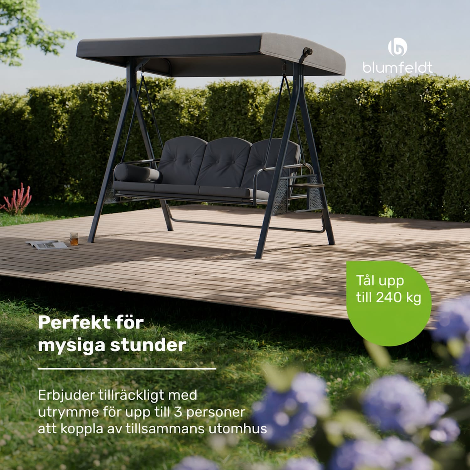 GrandSway Hammock 3-sits individuellt justerbar pulverlackerat stål väderbeständig Antracit