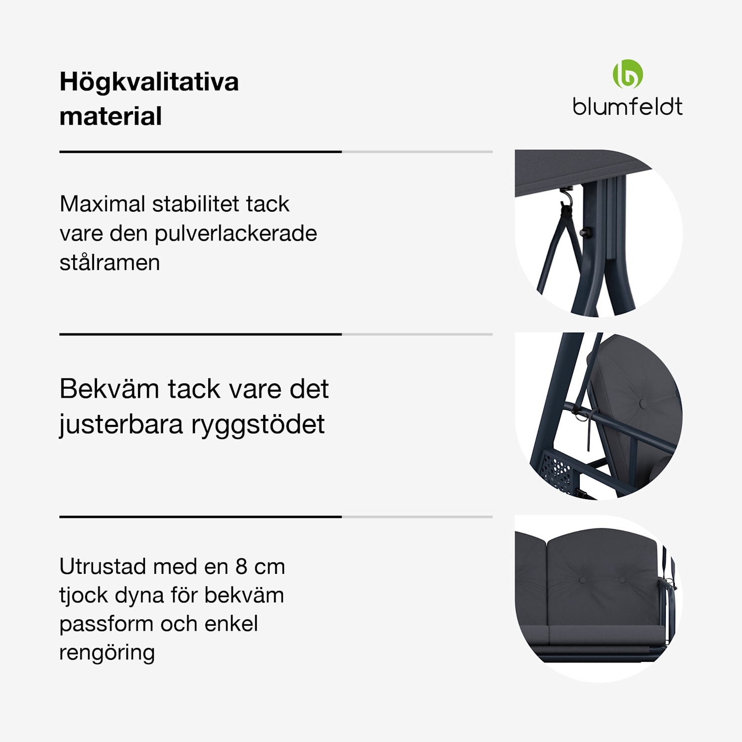 GrandSway Hammock 3-sits individuellt justerbar pulverlackerat stål väderbeständig Antracit