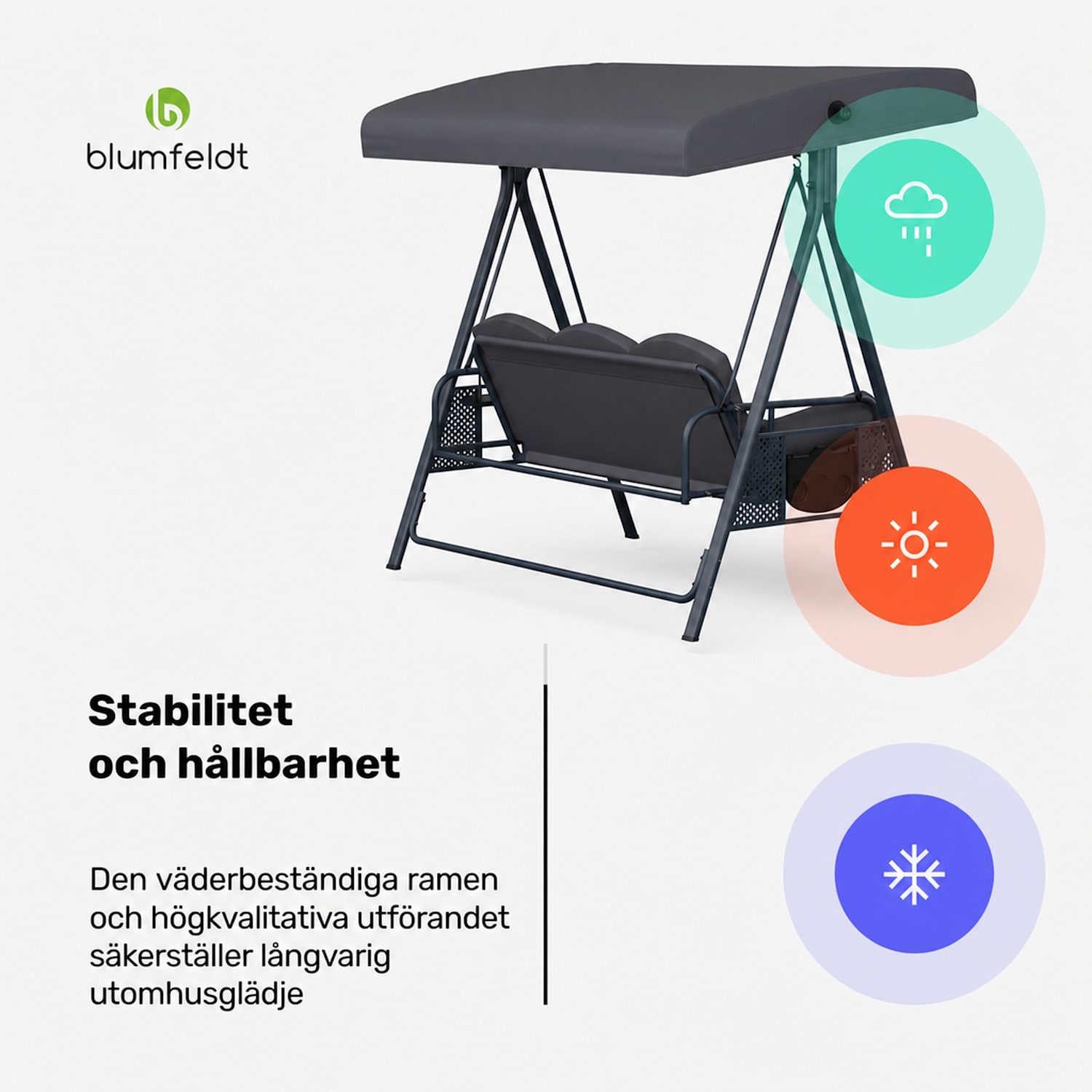 GrandSway Hammock 3-sits individuellt justerbar pulverlackerat stål väderbeständig Antracit
