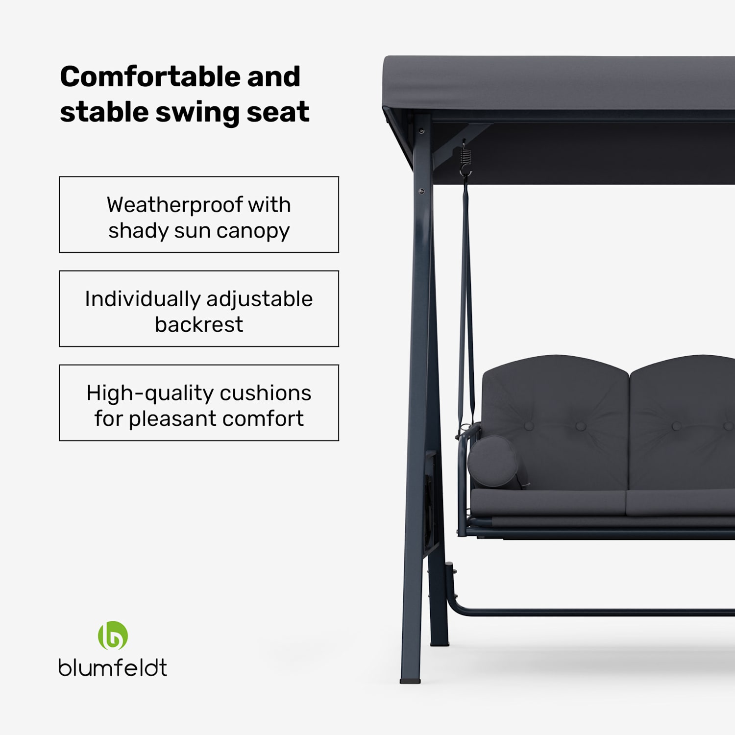 GrandSway-puutarhakeinu 3-istuttava yksilöllisesti säädettävä jauhemaalattu teräs säänkestävä Antrasiitti