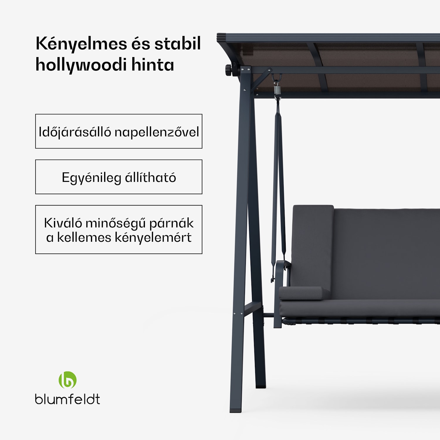 LuxeLounge, hollywoodi hinta, 3 üléses, egyénileg állítható, porszórt acél, időjárásálló 