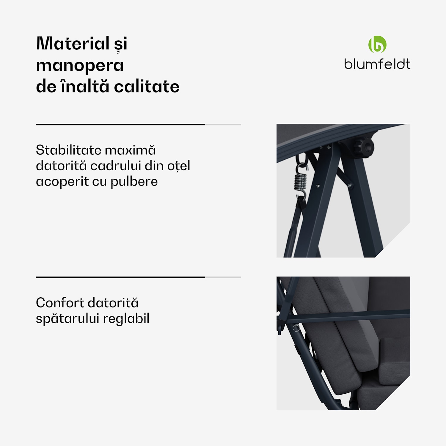 LuxeLounge, leagăn în stil Hollywood, cu 3 locuri, reglabil individual, oțel acoperit cu pulbere, rezistent la intemperii 