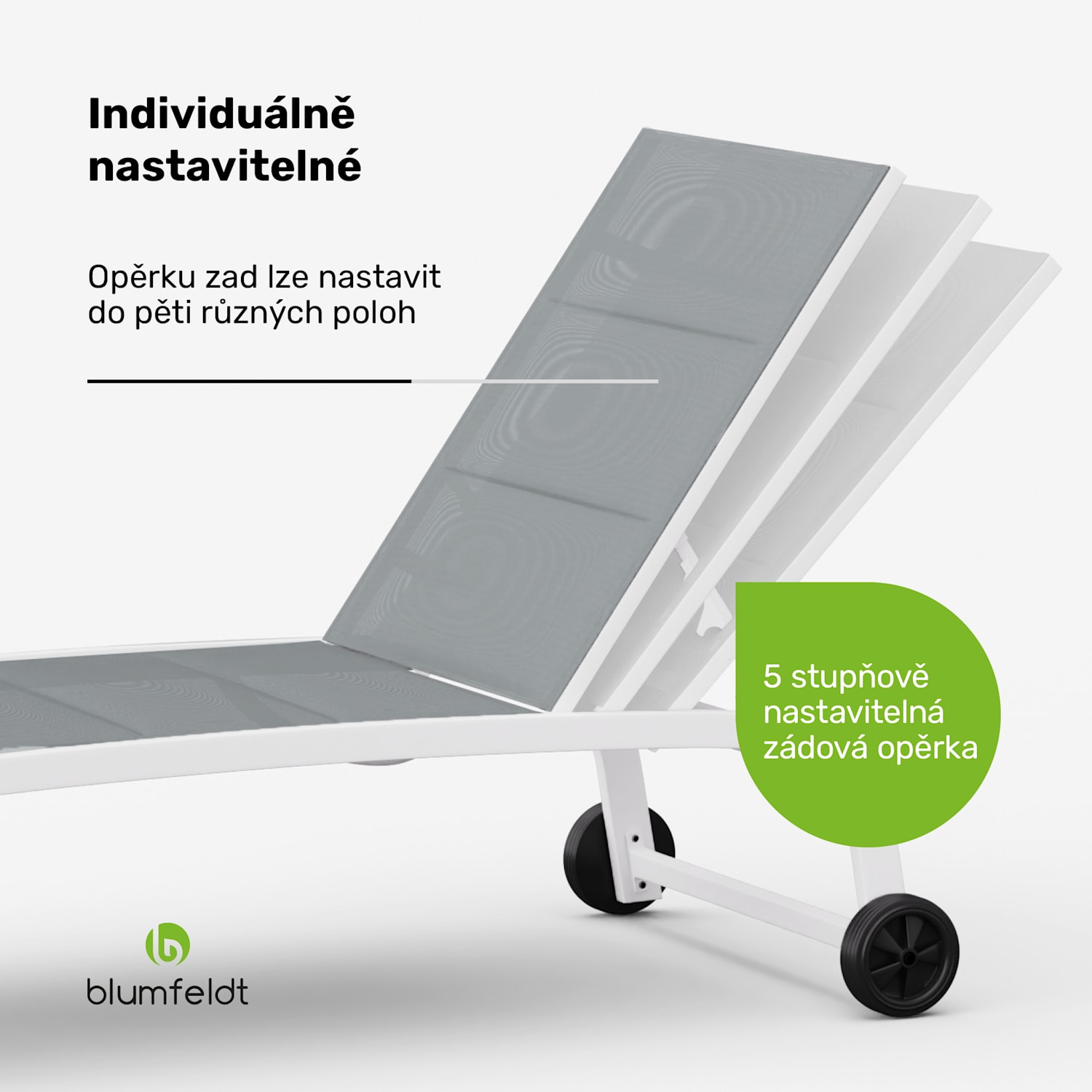 Lounger Limala XXL, lehátko, nosnost 160 kg, 5stupňové polohovatelné opěradlo, kolečka 