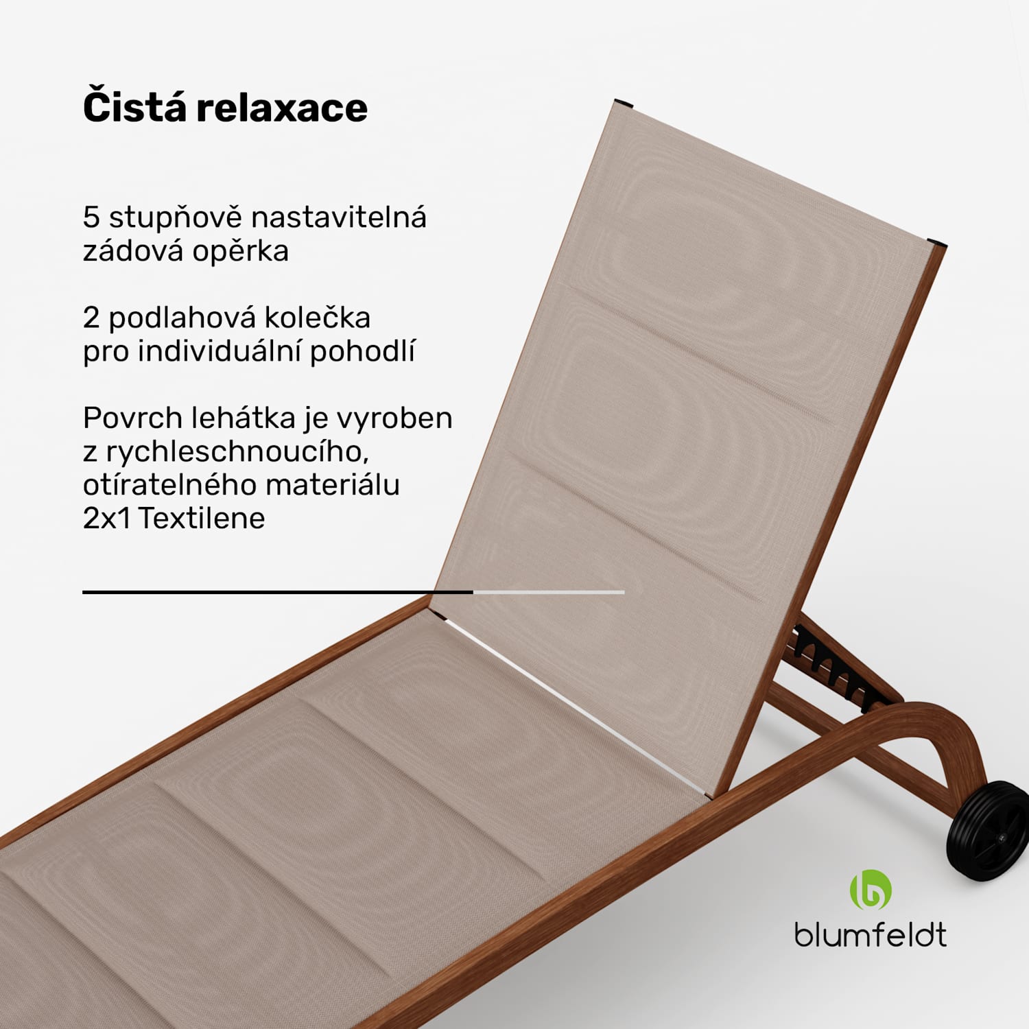 Lounger Limala, lehátko, nosnost 160 kg, 5stupňové polohovatelné opěradlo, kolečka Béžová