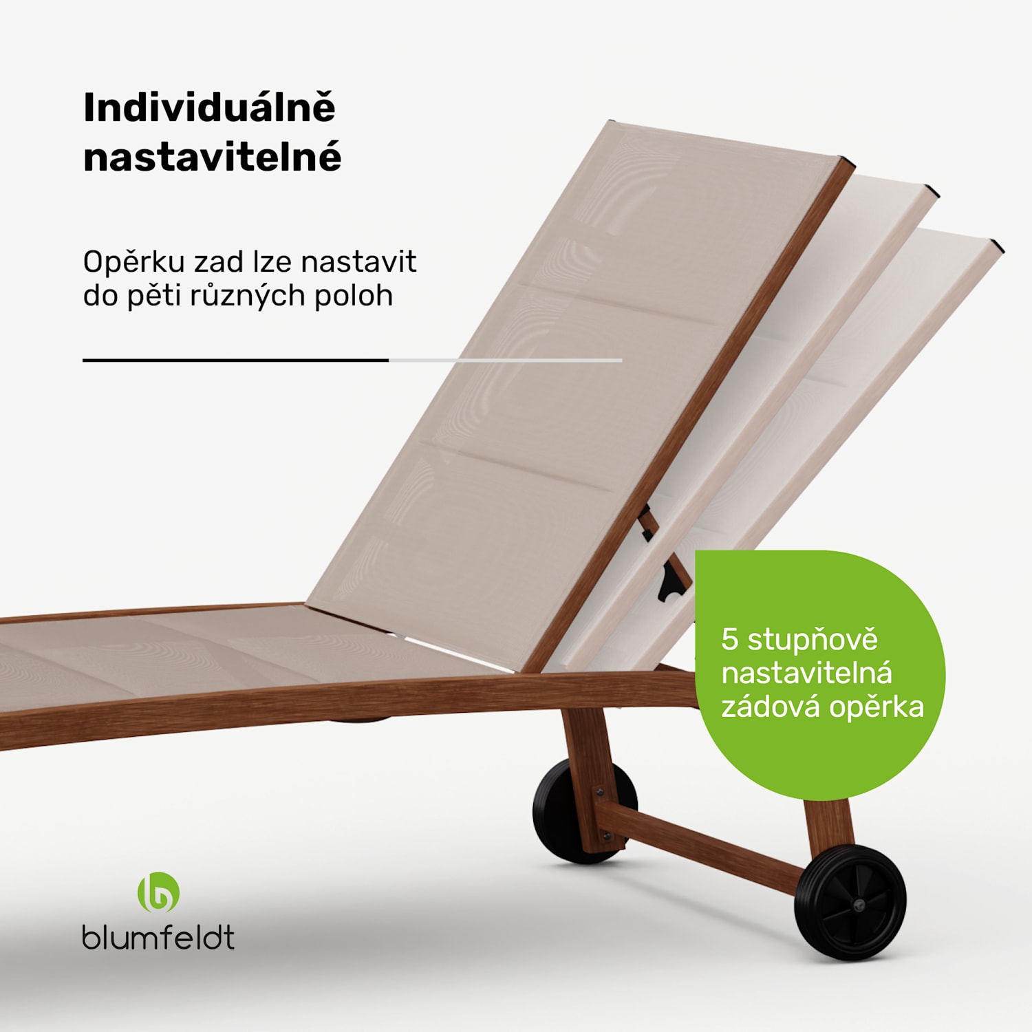 Lounger Limala, lehátko, nosnost 160 kg, 5stupňové polohovatelné opěradlo, kolečka Béžová