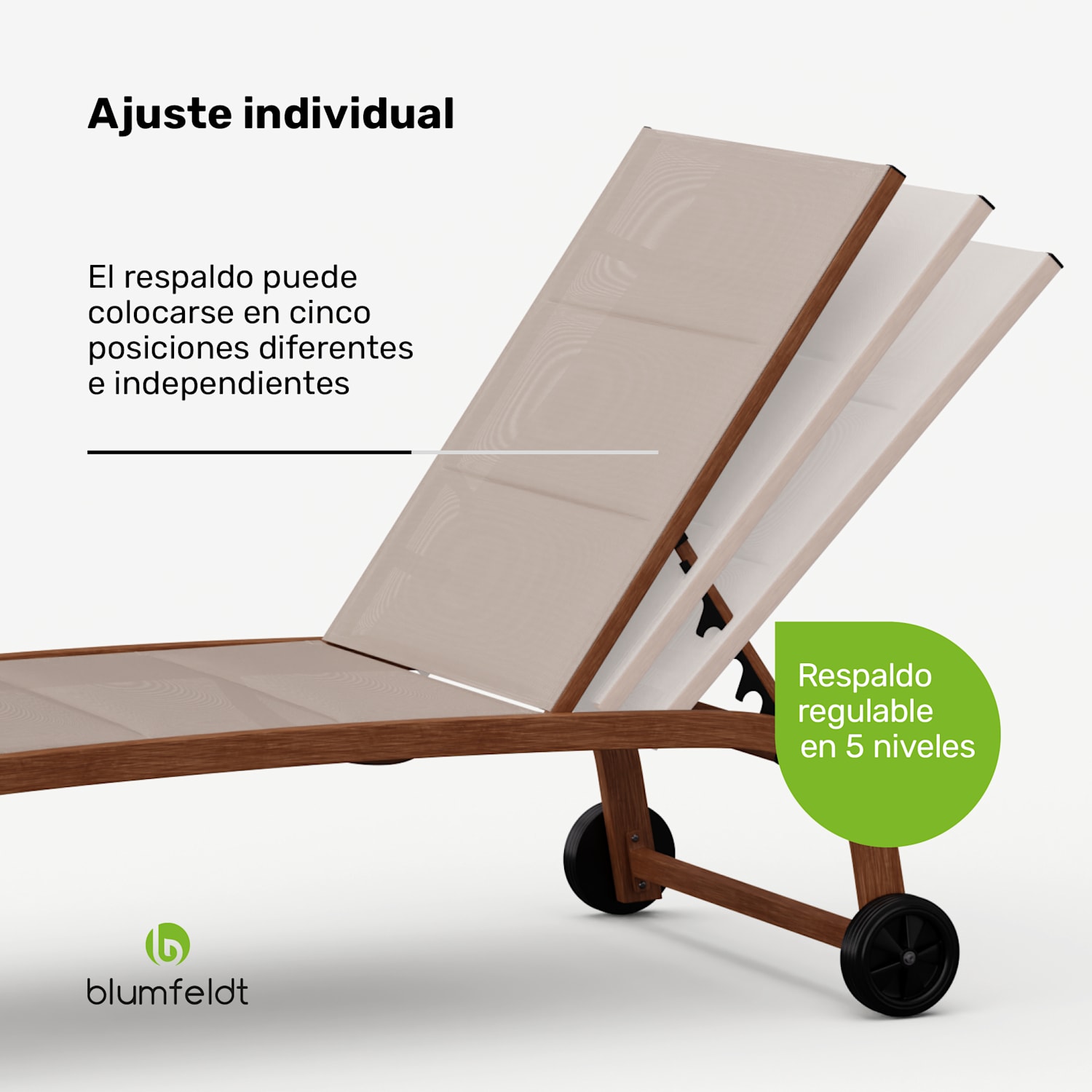 Tumbona Limala Tumbona 160 kg de capacidad de carga Respaldo regulable en 5 niveles Ruedas Beige