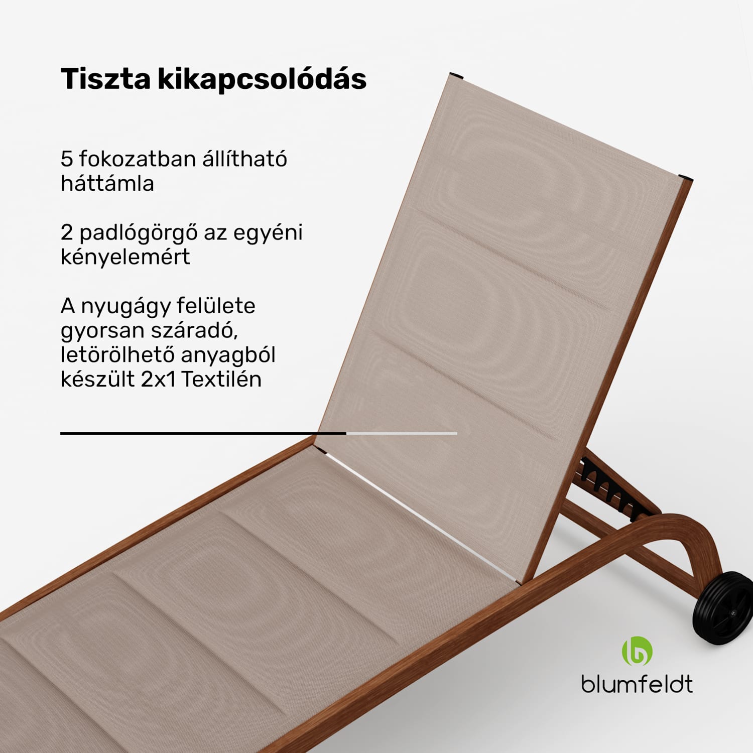 Lounger Limala, nyugágy, 160 kg teherbírás, 5 fokozatban állítható háttámla, kerekek Bézs