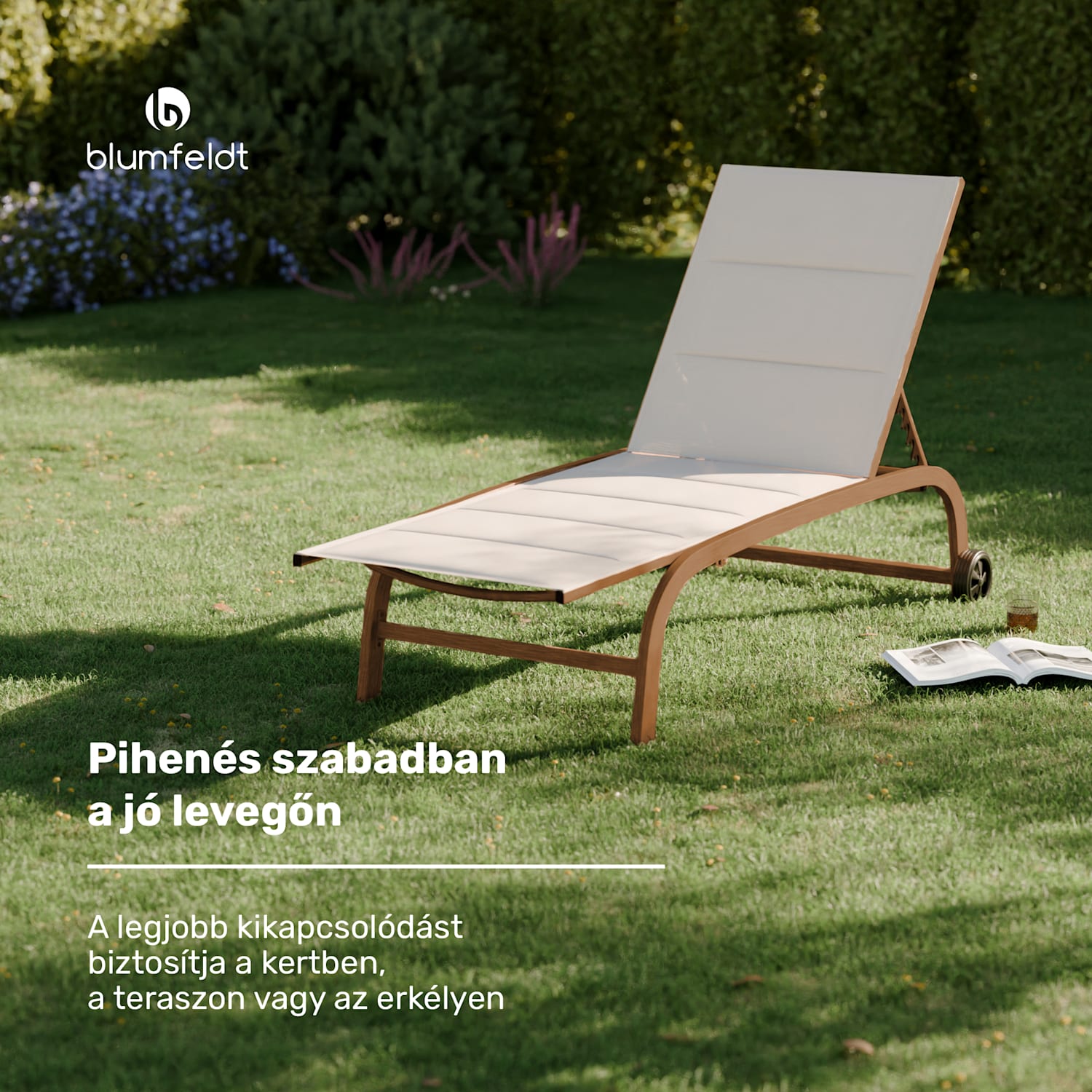 Lounger Limala, nyugágy, 160 kg teherbírás, 5 fokozatban állítható háttámla, kerekek Bézs