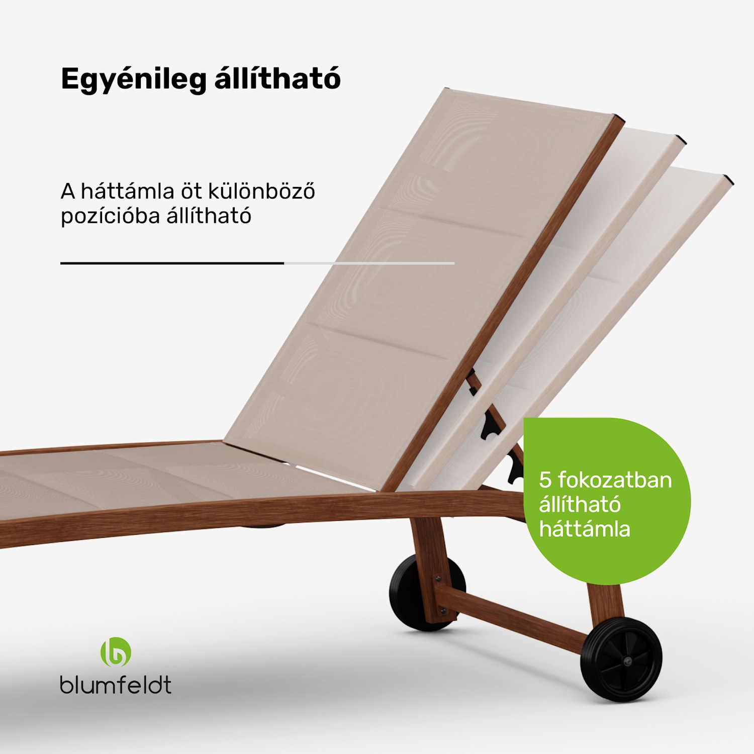 Lounger Limala, nyugágy, 160 kg teherbírás, 5 fokozatban állítható háttámla, kerekek Bézs