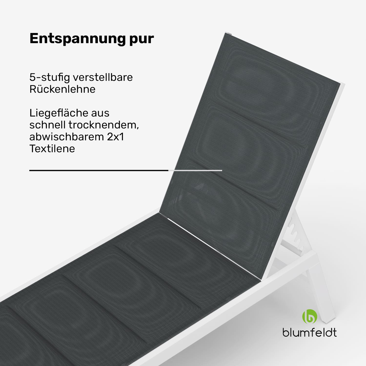 Lounger Renazzo XXL Liegestuhl 160 kg Traglast 5-Stufen wasserabweisend 